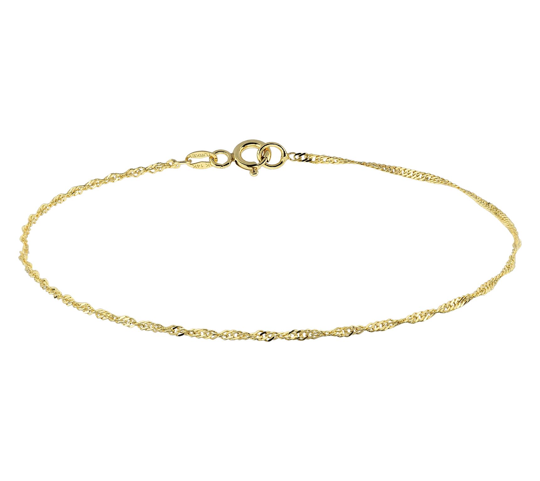 Adorna 14K Gold 1.3mm Solid Singapore Chain Bracelet