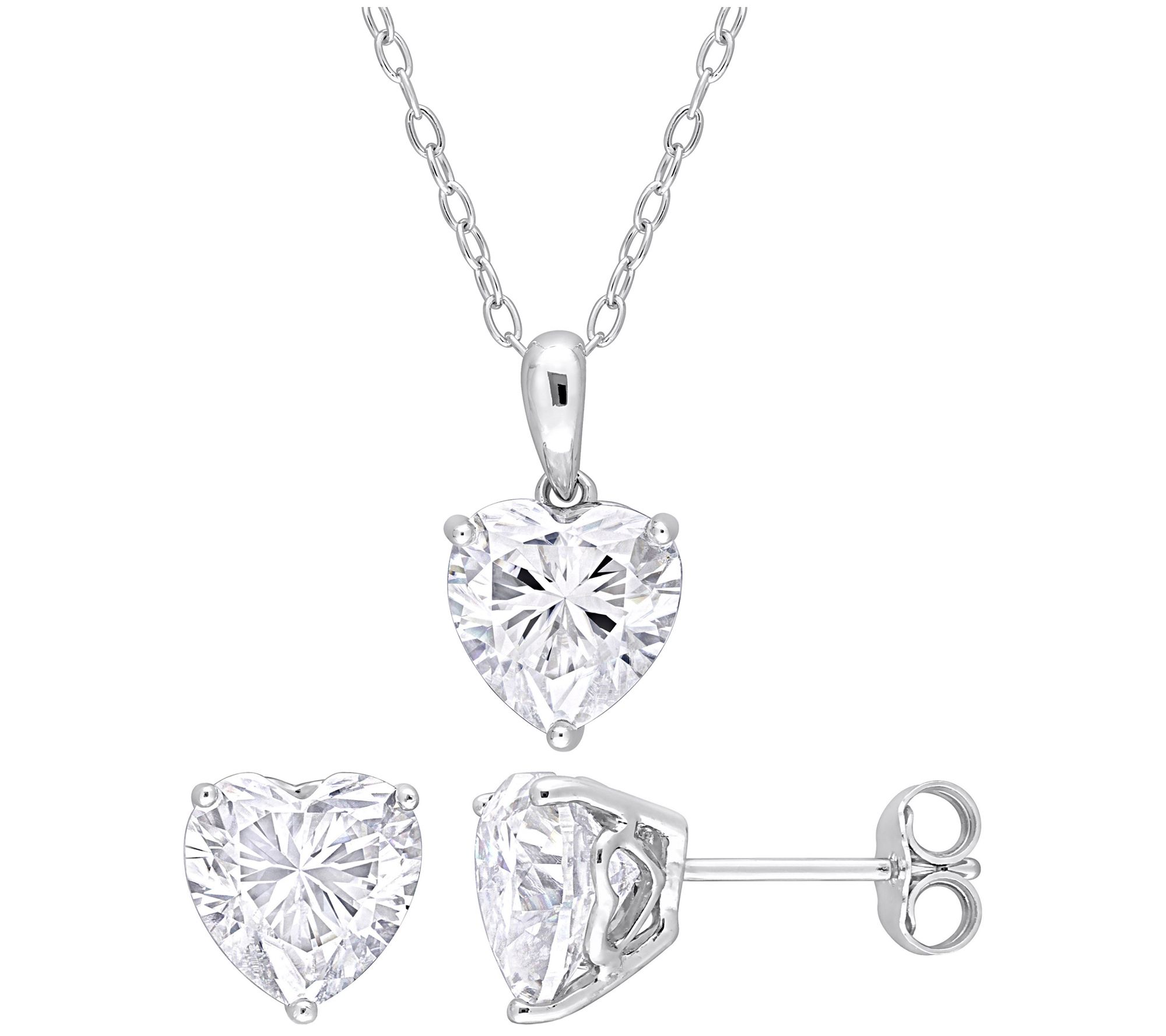 MoissanIce 5.85 cttw Necklace & Earrings Set, Sterling Silver