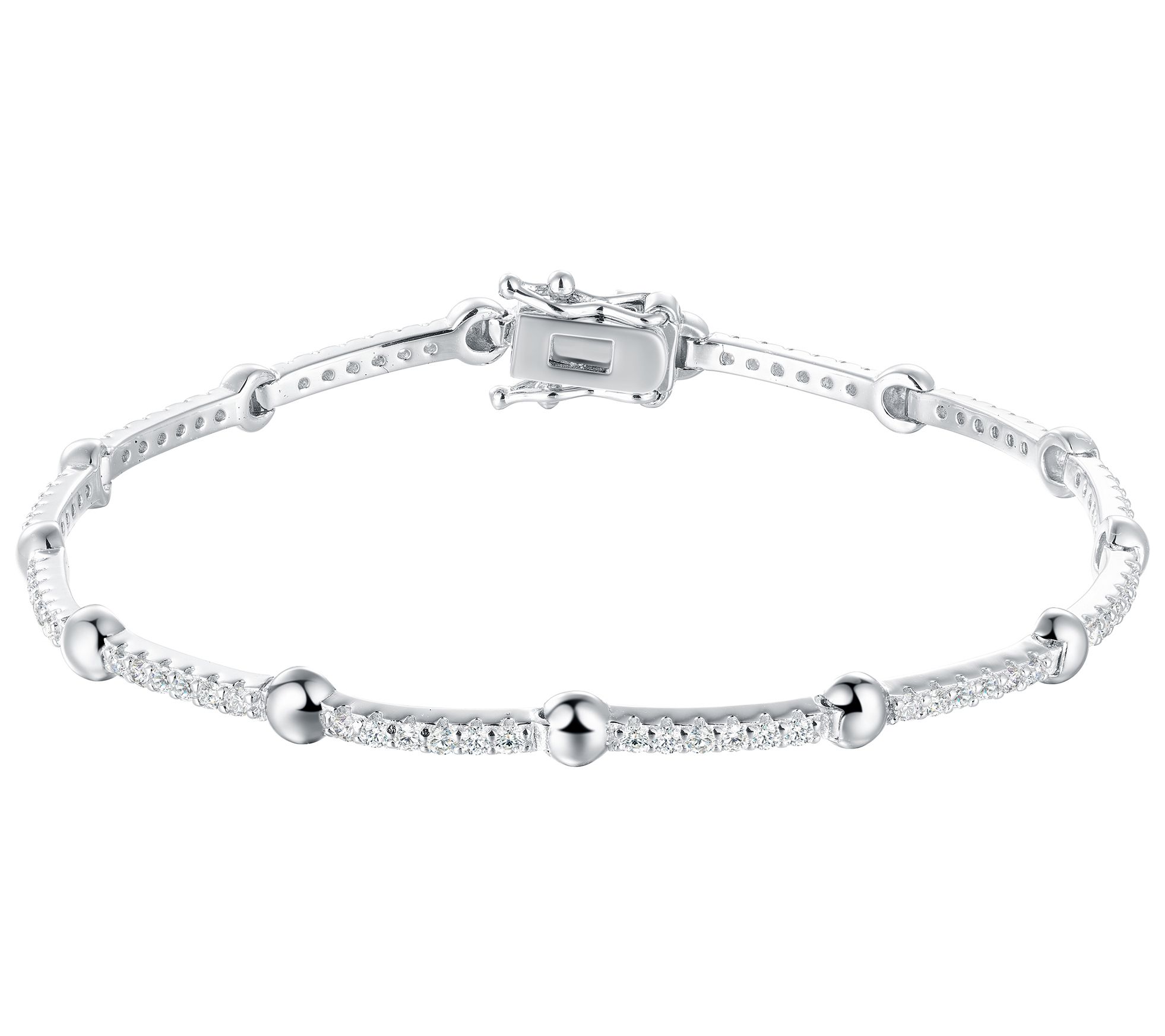 Diamonique Ball Station Pave Bracelet, Sterling Silver
