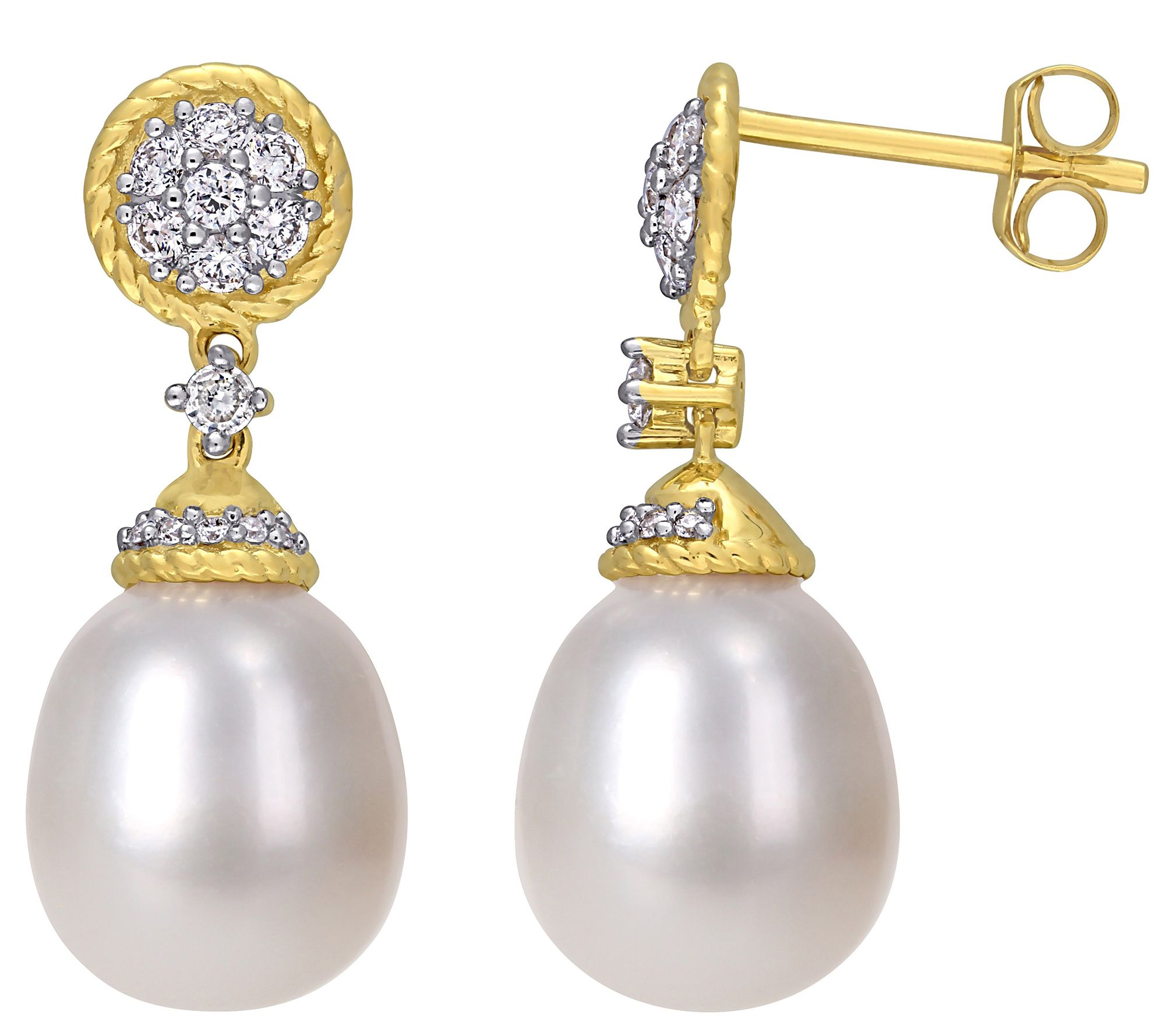Bellini 14K Yellow Gold Cultured Pearl & D iamo nd Earrings