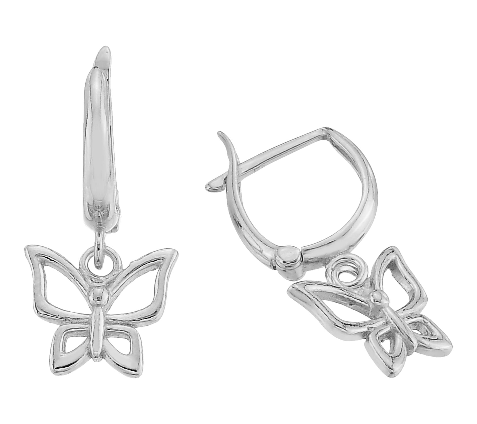 Silver Style Butterfly Drop Hoop Earrings, Sterling