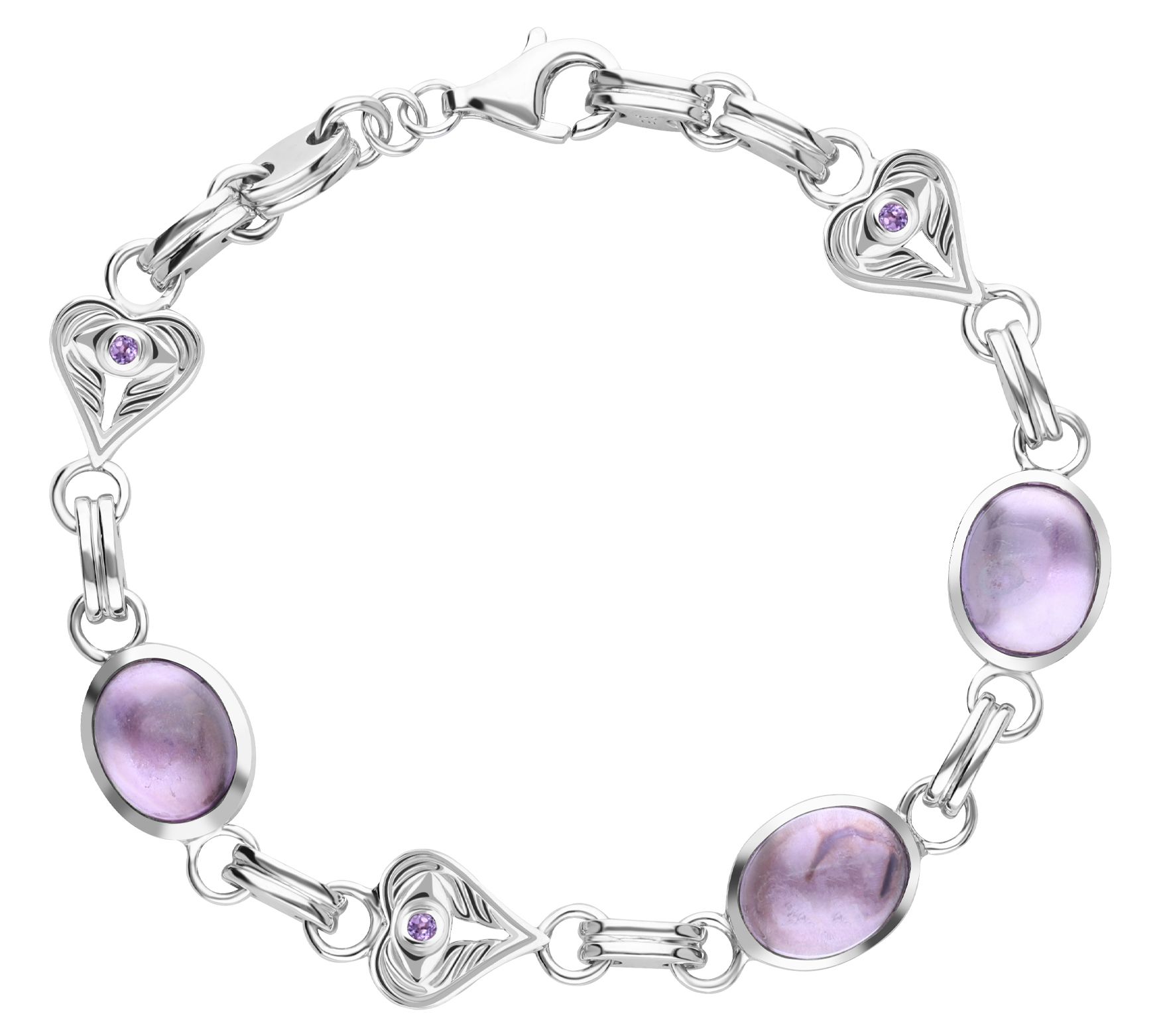 Goddaughters Sterling Silver Amethyst Heart Link Bracelet