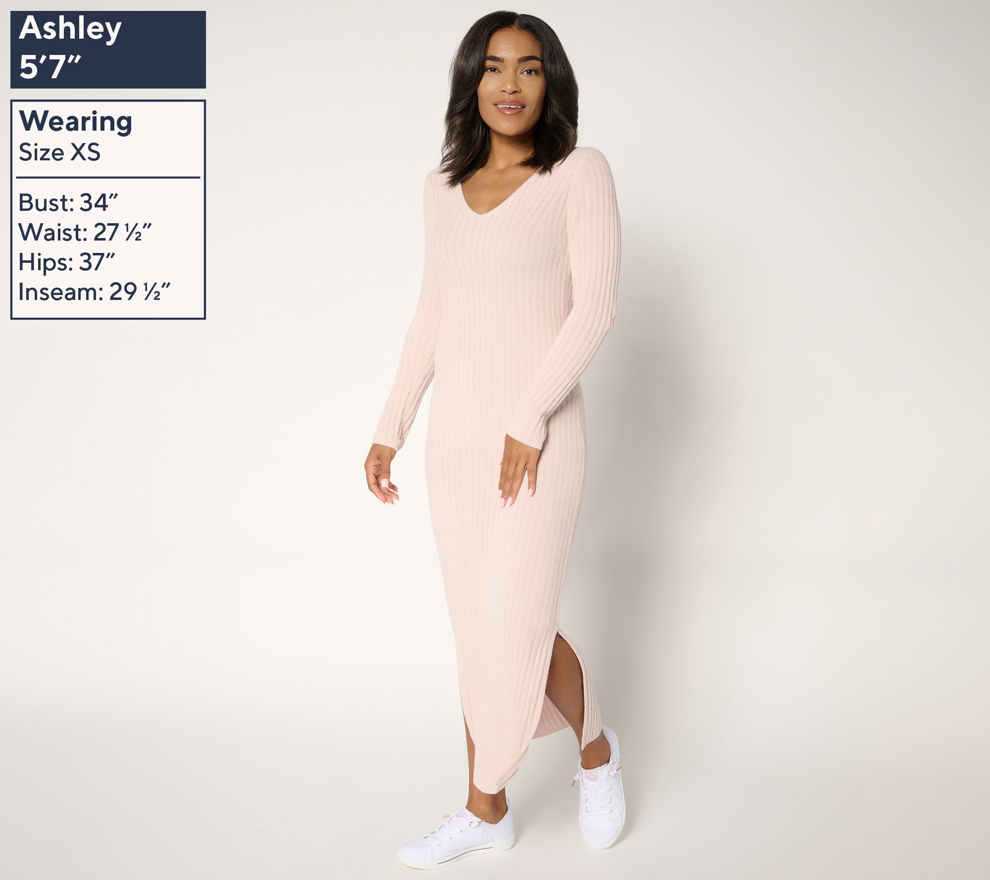 Barefoot Dreams Reg. CozyChic Ultra Lite Long Sleeve V Ribbed Dress