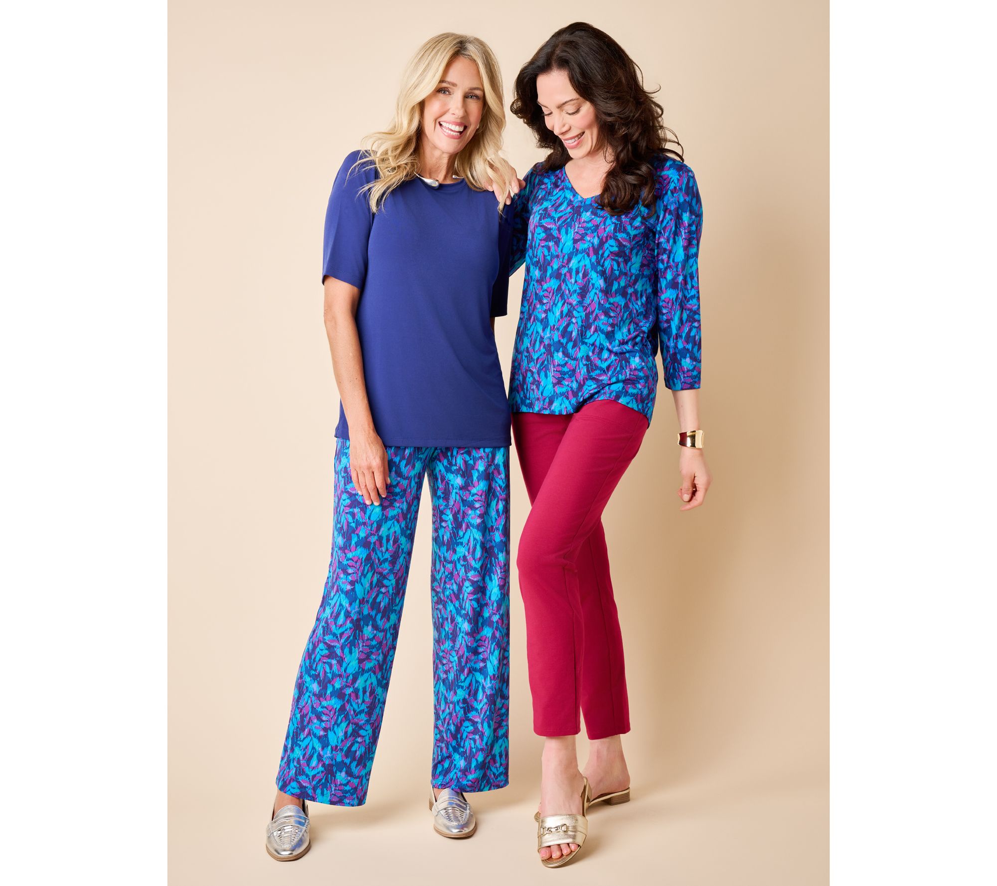 Susan Graver Set of 2 Liquid Knit Print & Solid Tops