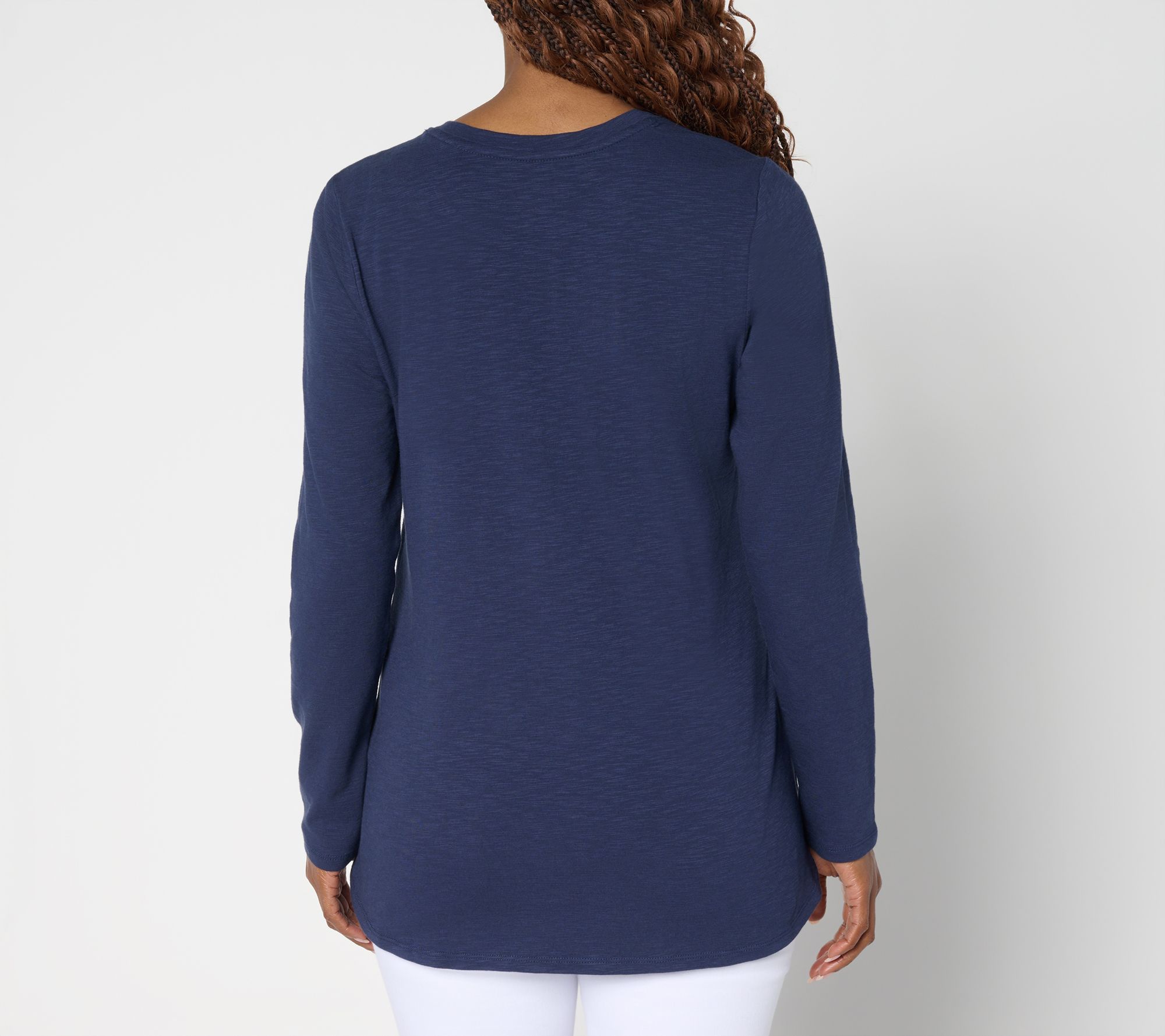 Denim & Co. Essentials Textured Knit Bracelet Sleeve Round Neck Top