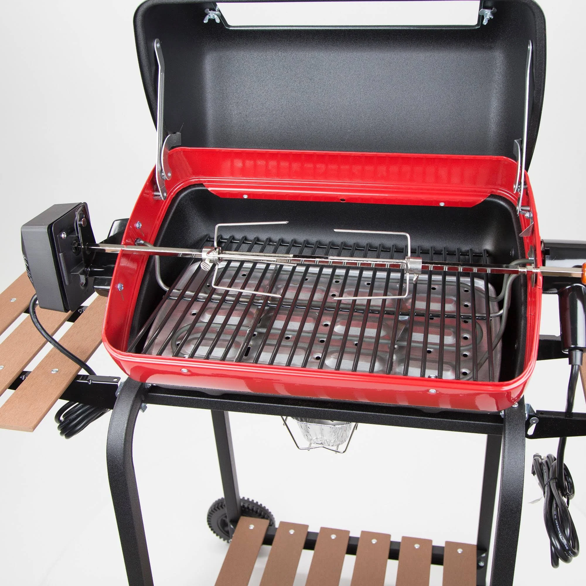 Americana Electric Cart Rotisserie Grill with Side Tables and Shelf