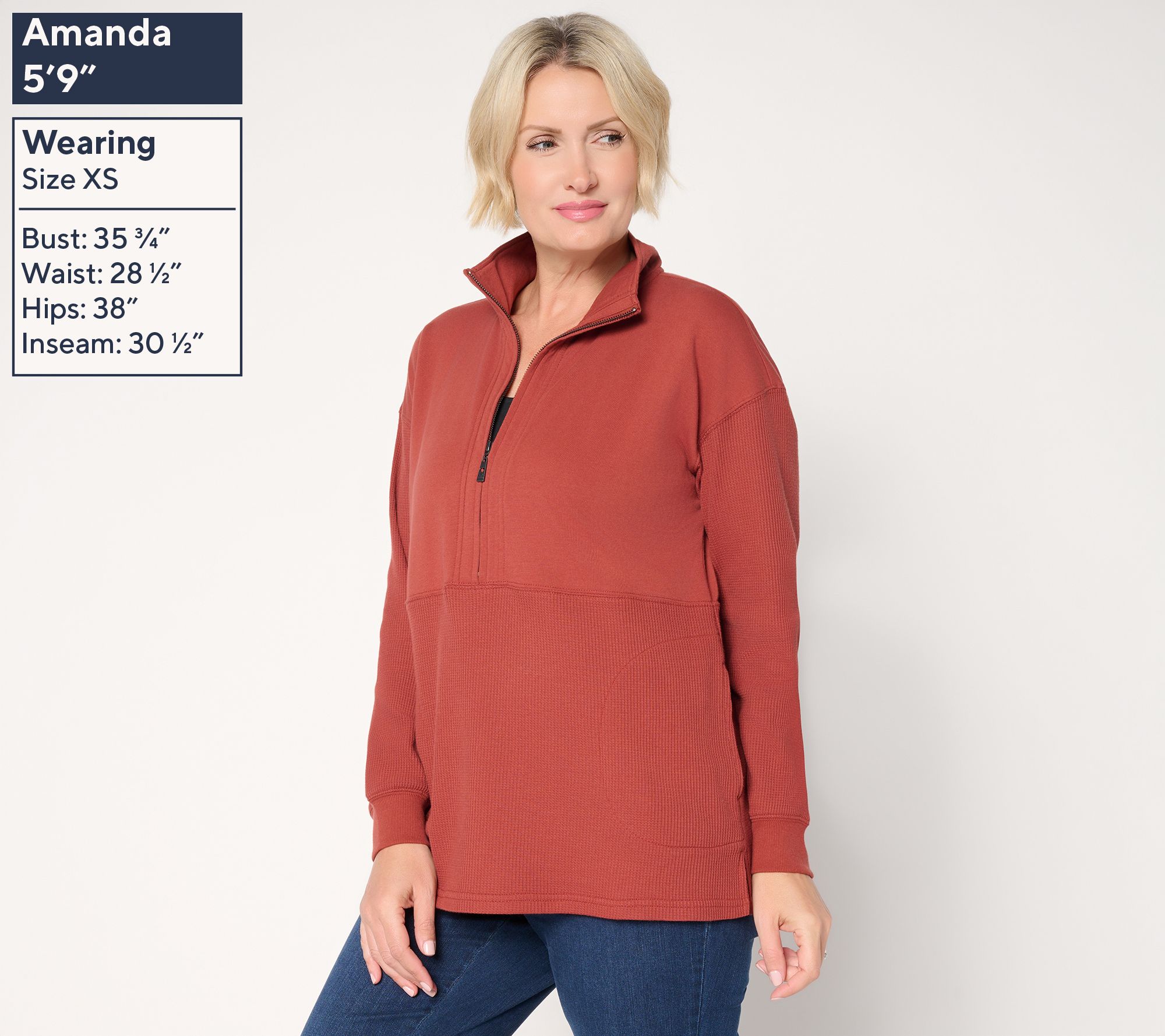 Belle by Kim Gravel Mixed Media Micro Waffle Half Zip