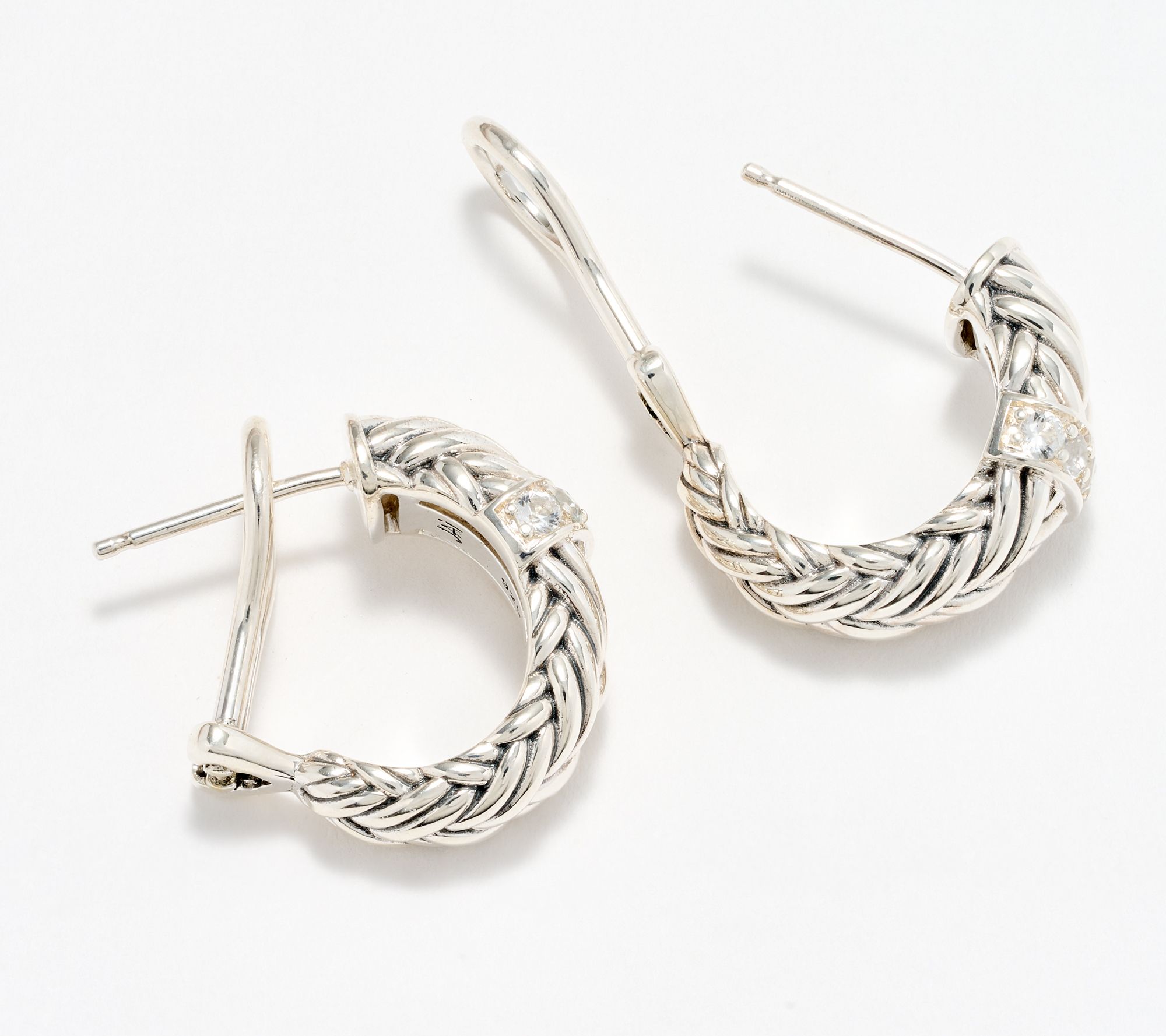 JAI Sterling Silver Legacy Woven Texture Pave Earrings