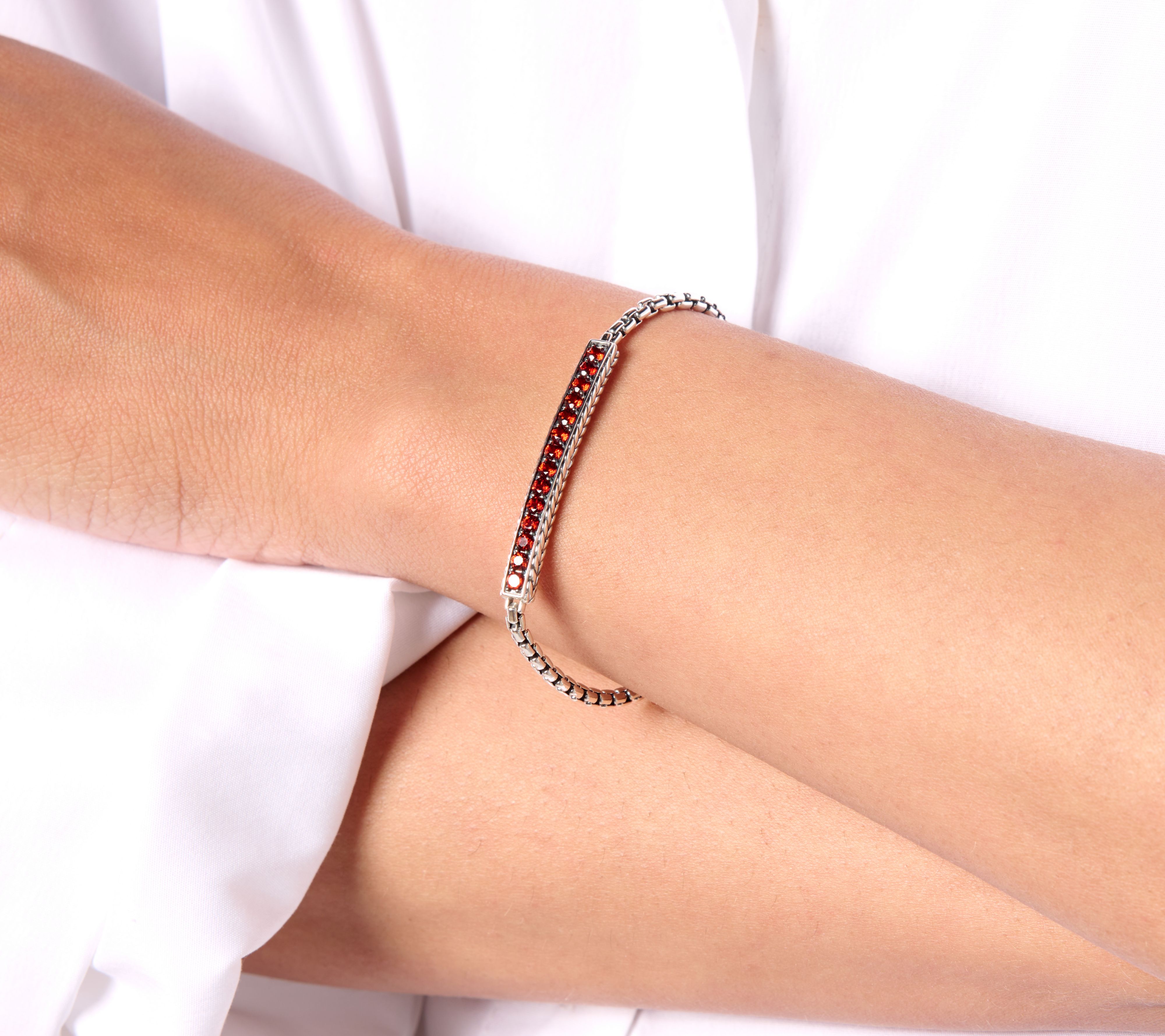 JAI Sterling Silver Gemstone Link Box Chain Bracelet