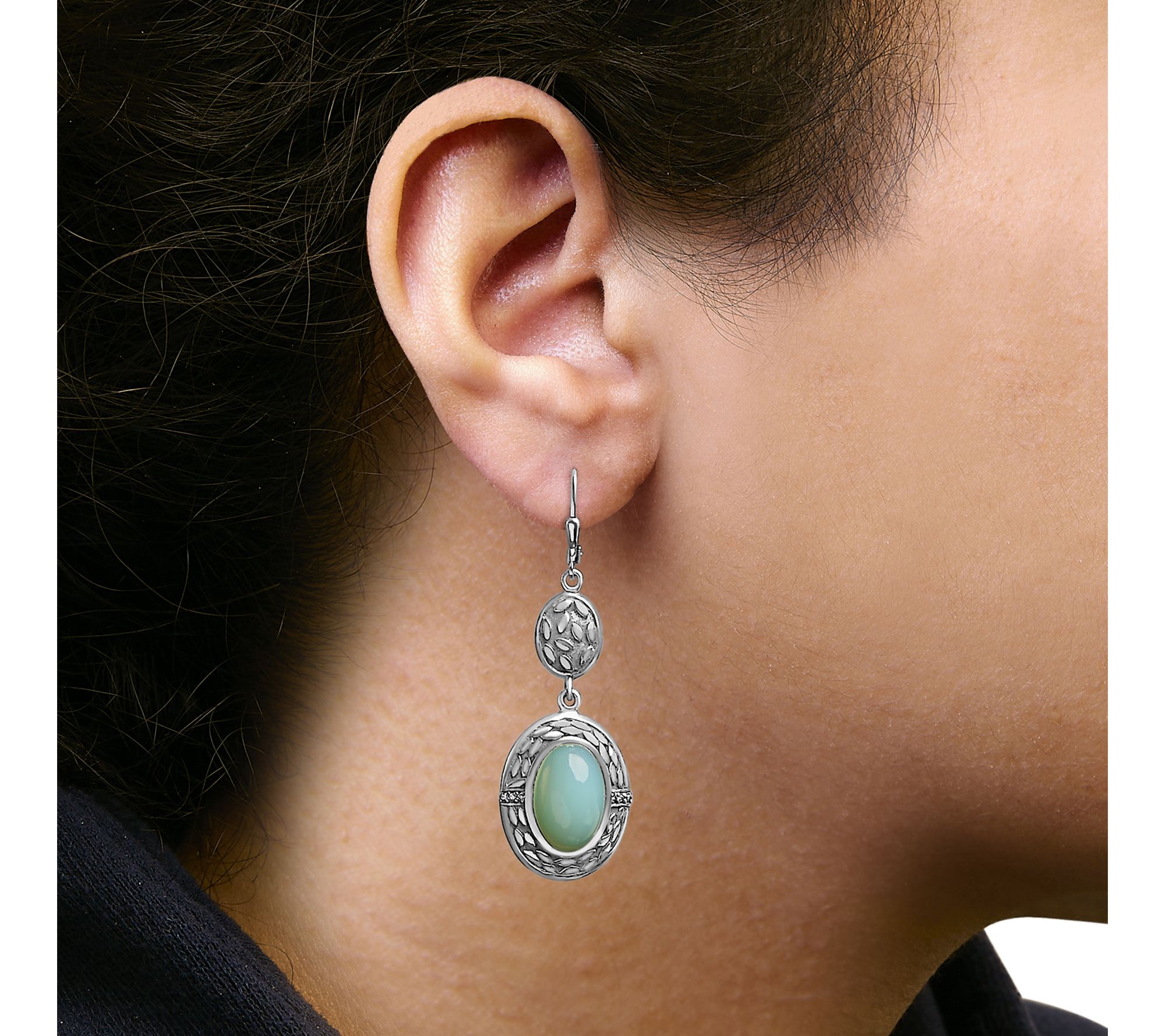 Haus of Brilliance Chalcedony & Diamond Earrings, Sterling