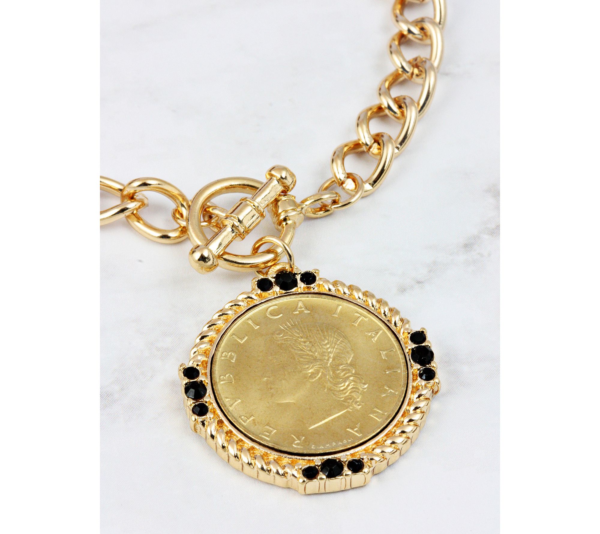 American Coin Italian 20 Lira Coin Toggle Bracelet