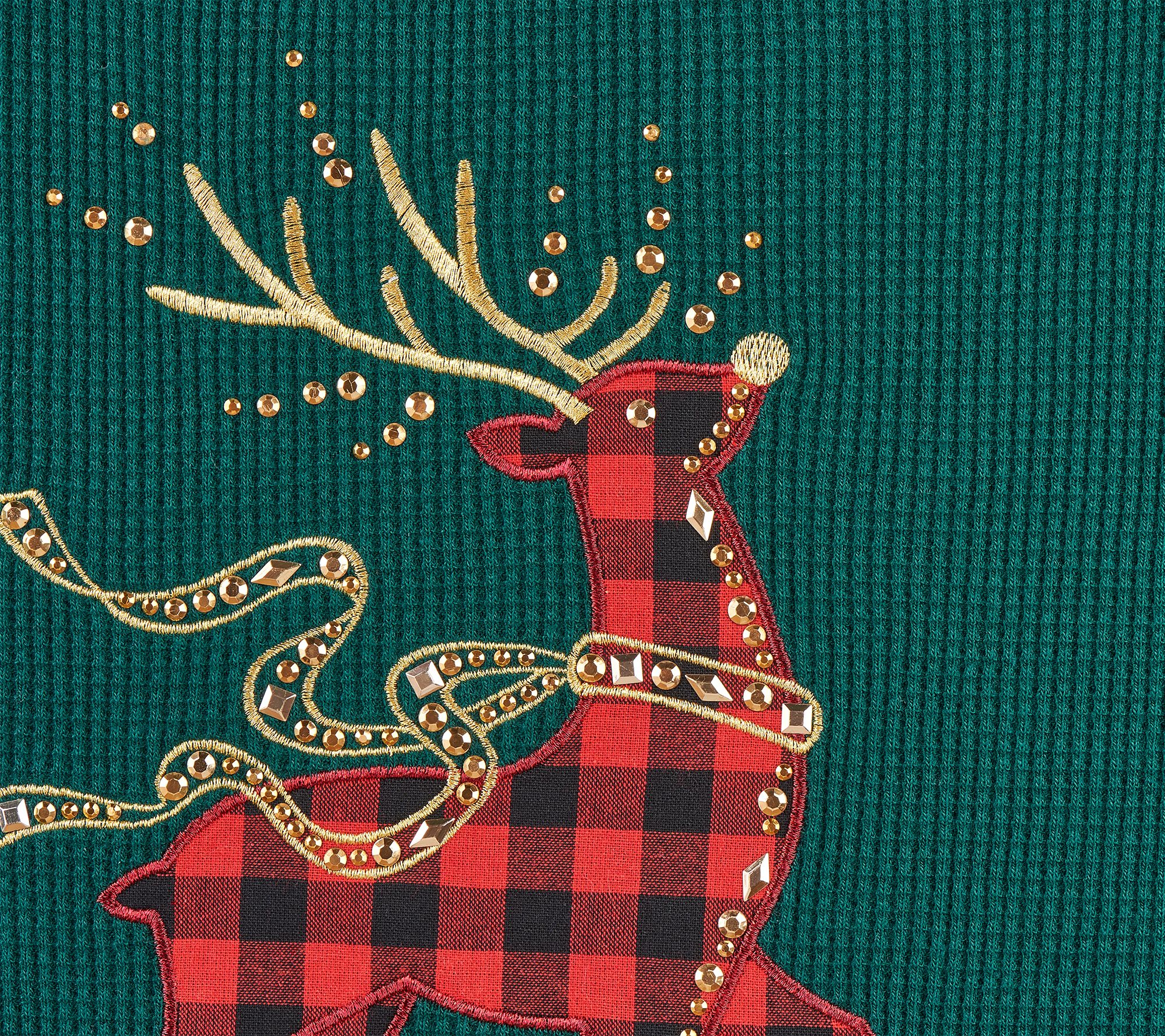 Quacker Factory Waffle Knit Top with Plaid Motif Detail