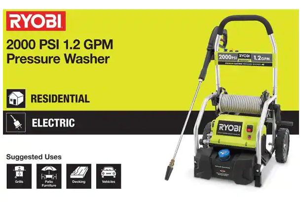 Ryobi ZRRY141900 2,000 PSI 1.2 GPM Electric Pressure Washer