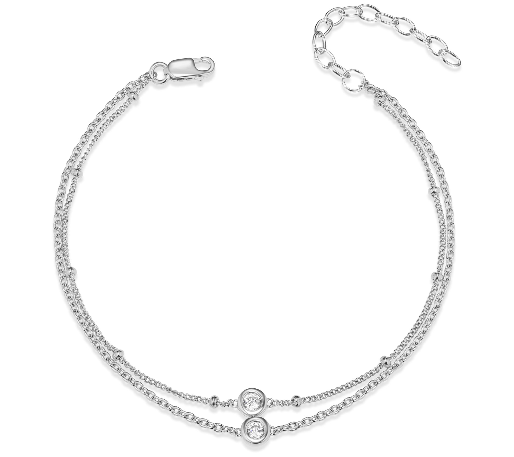 Diamonique Double Chain Ankle Bracelet, Sterling Silver