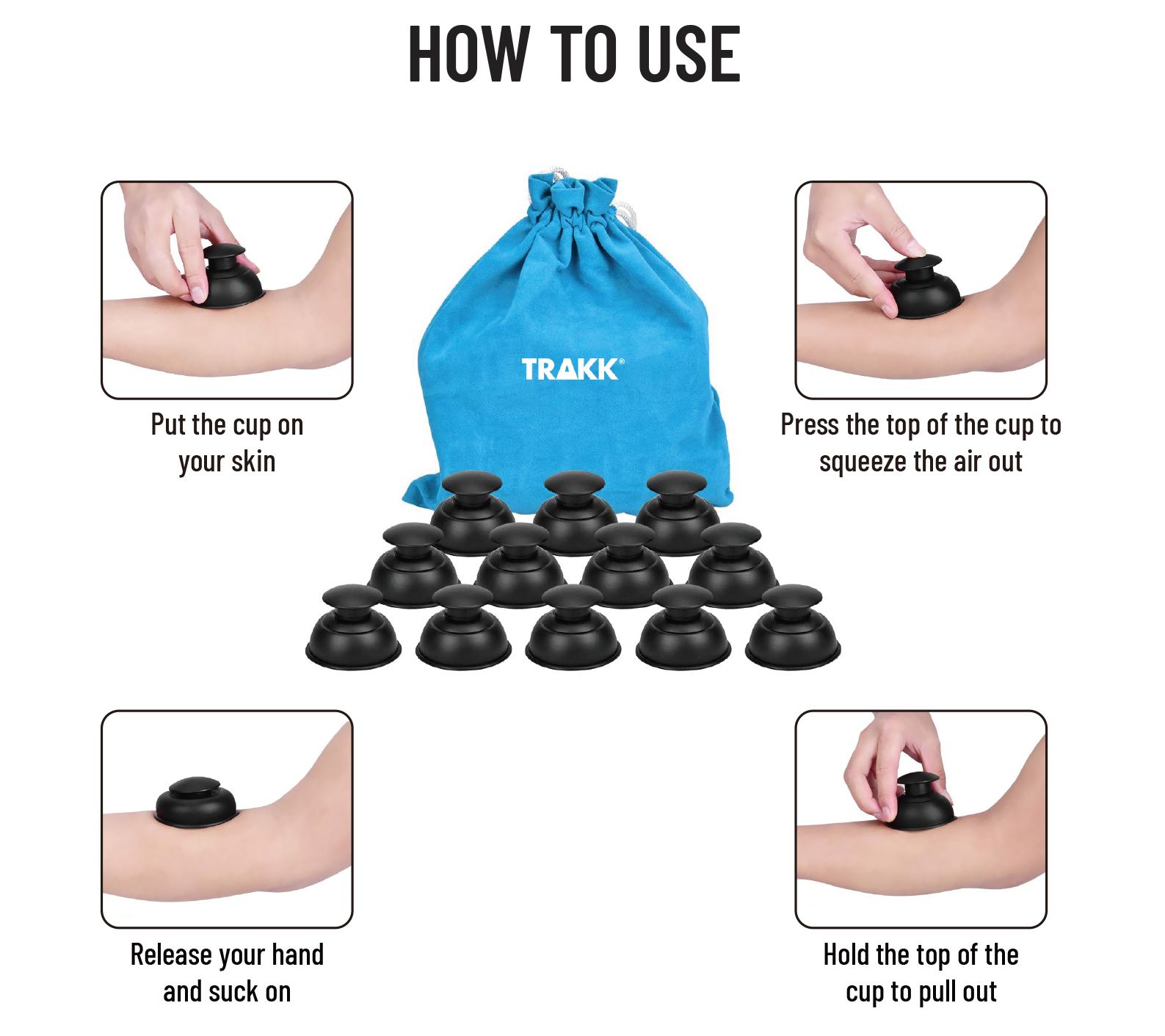 TRAKK Set of 4 Cupping Therapy w/ Carry Bag