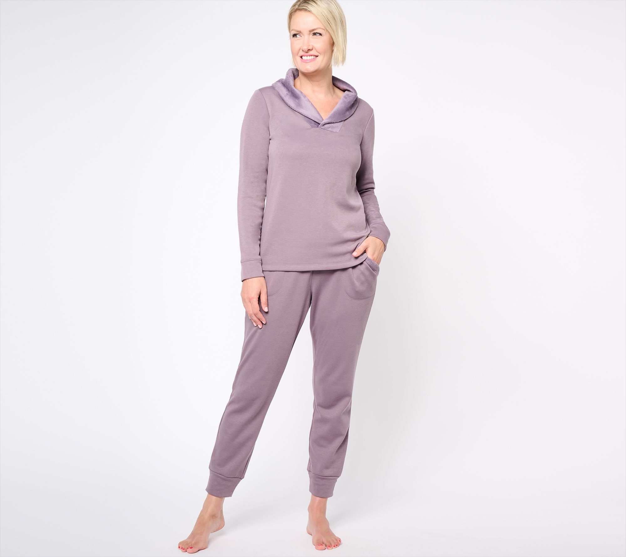 AnyBody Lounge Faux Fur Fleece Shawl Collar Top