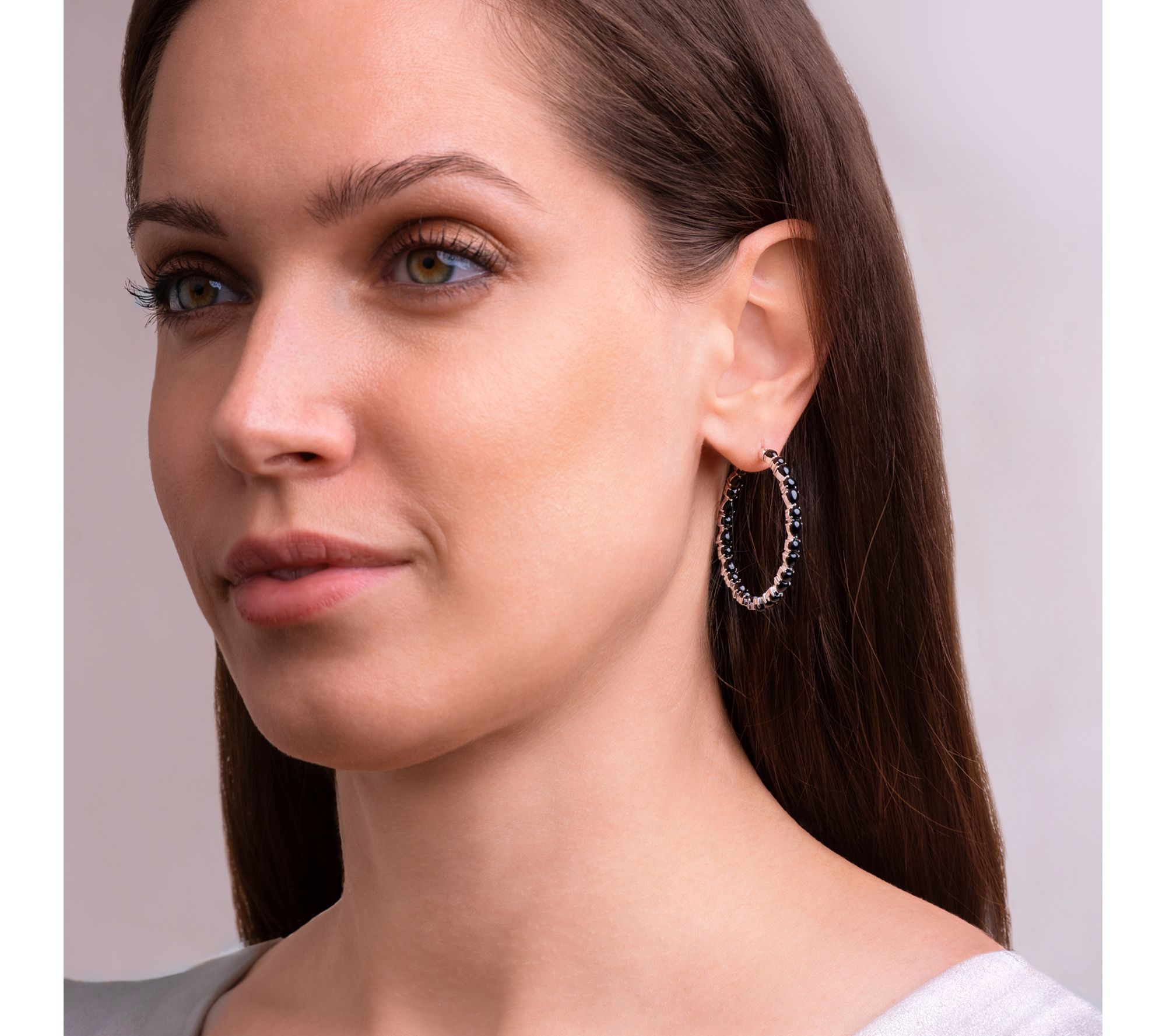 Affinity Gems Black Agate Hoop Earrings, Sterling Silver