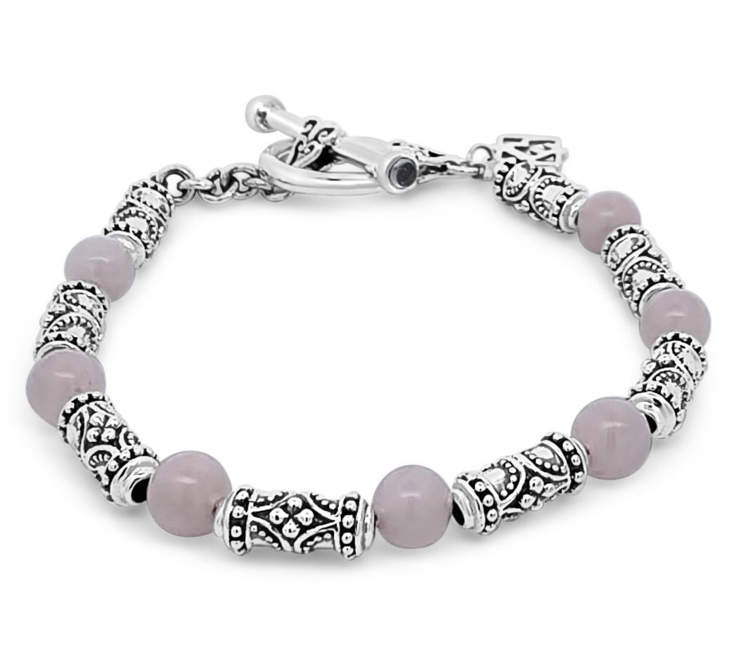 Elyse Ryan Sterling Silver Rose Quartz Bali Station Bracelet