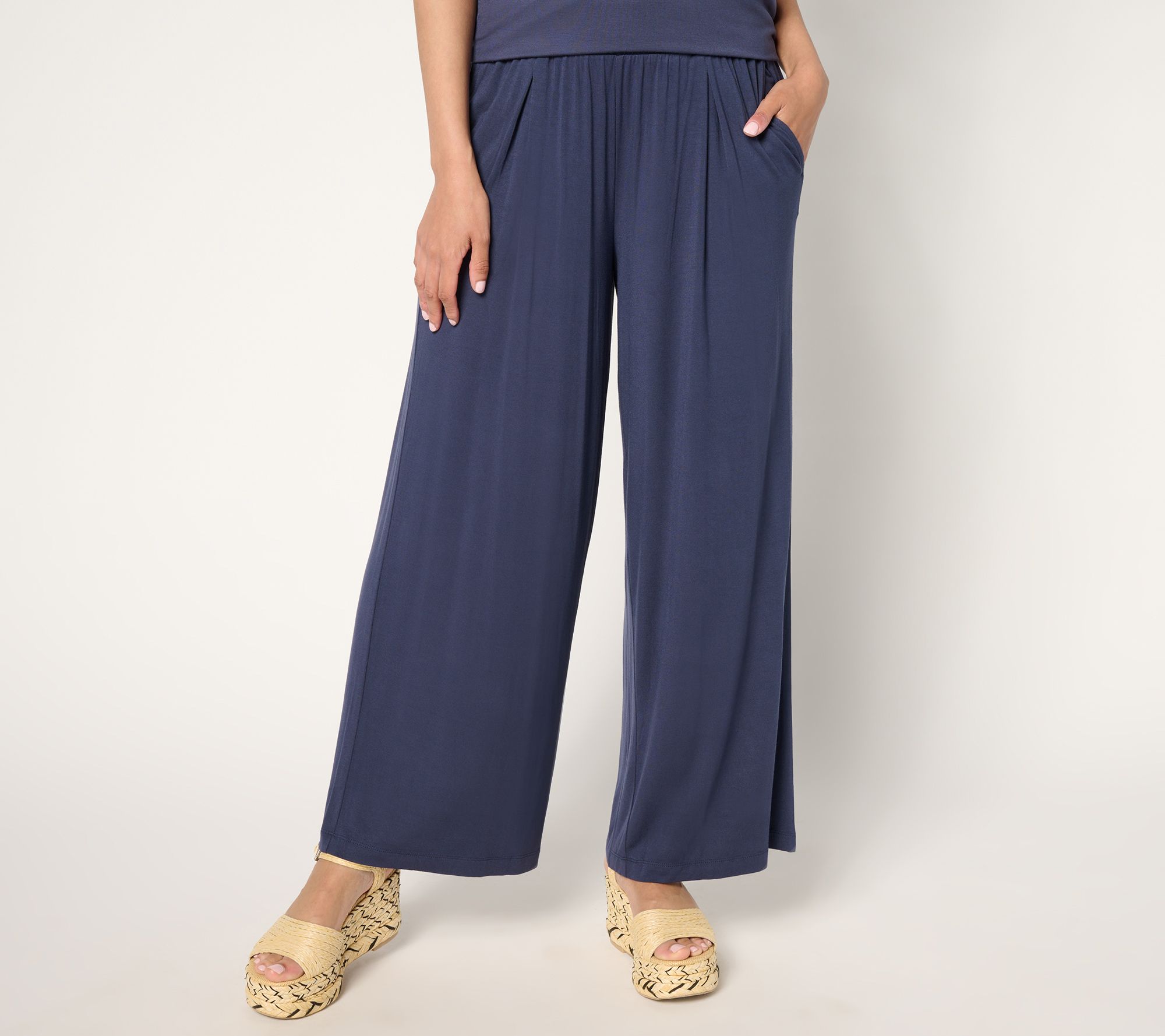 LOGO by Lori Goldstein Regular Knit Full Length Wide Leg Pants