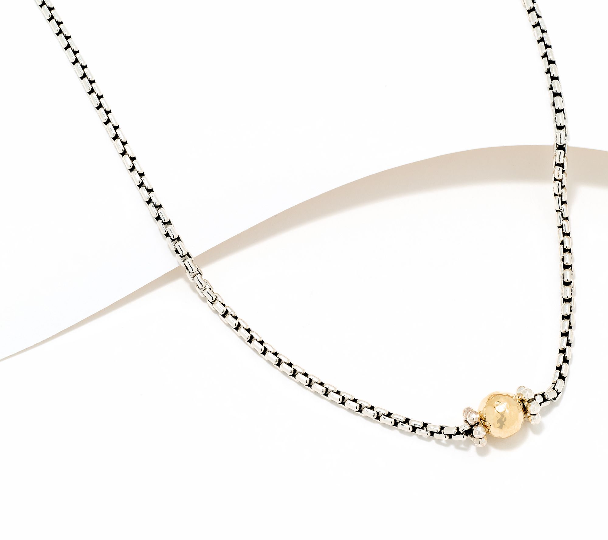 JAI Sterling & 14K Hammered Bead 2.7mm Box Chain 16