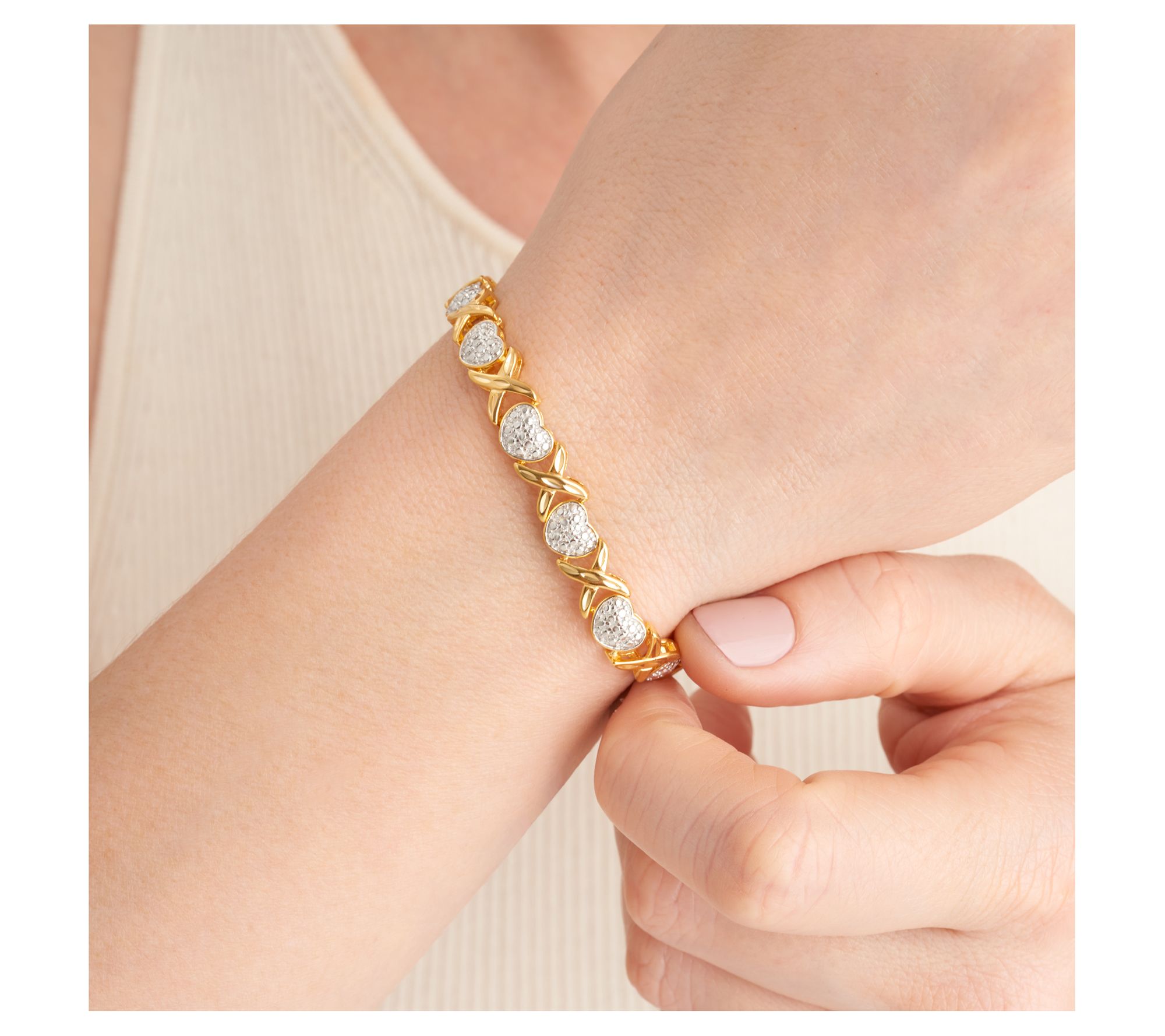 18K Gold Plated Diamond Accent X & O Heart Bracelet