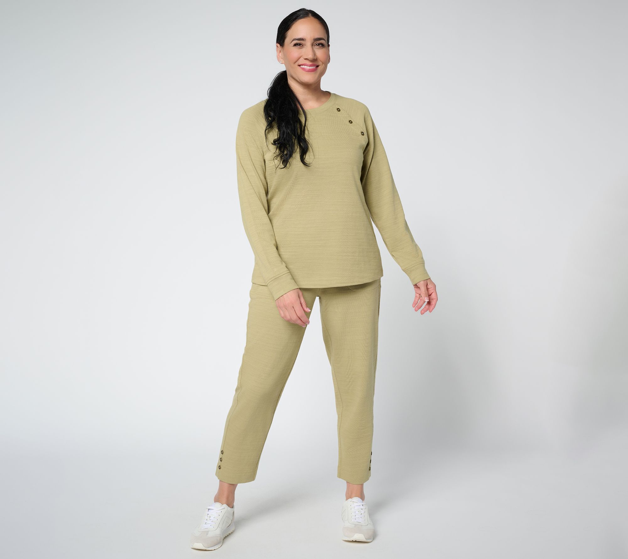 Denim & Co. Active Textured Cotton Pullover with Button Detail