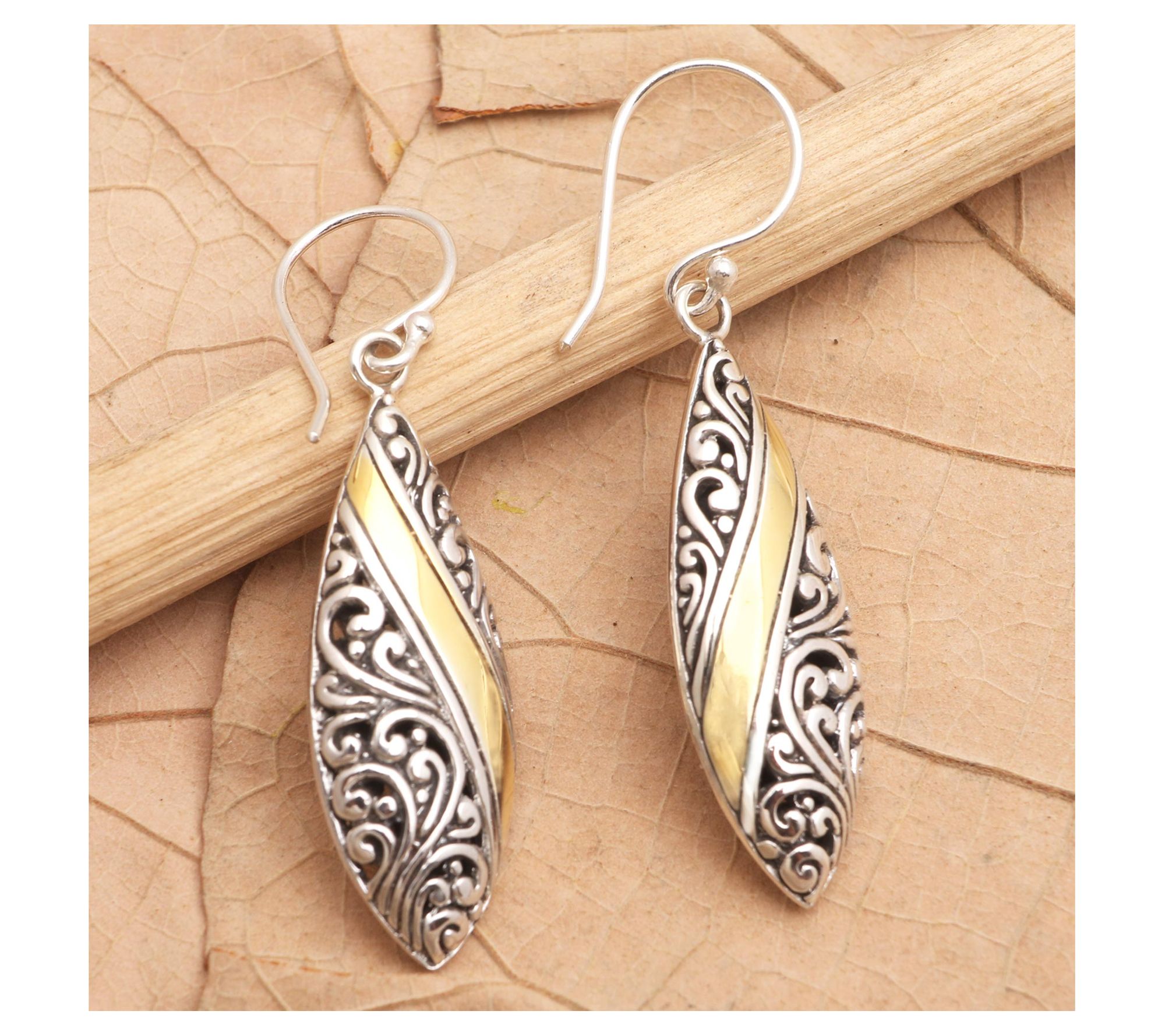 Novica Artisan Crafted Two-Tone Scrollwork Dangle Earrings