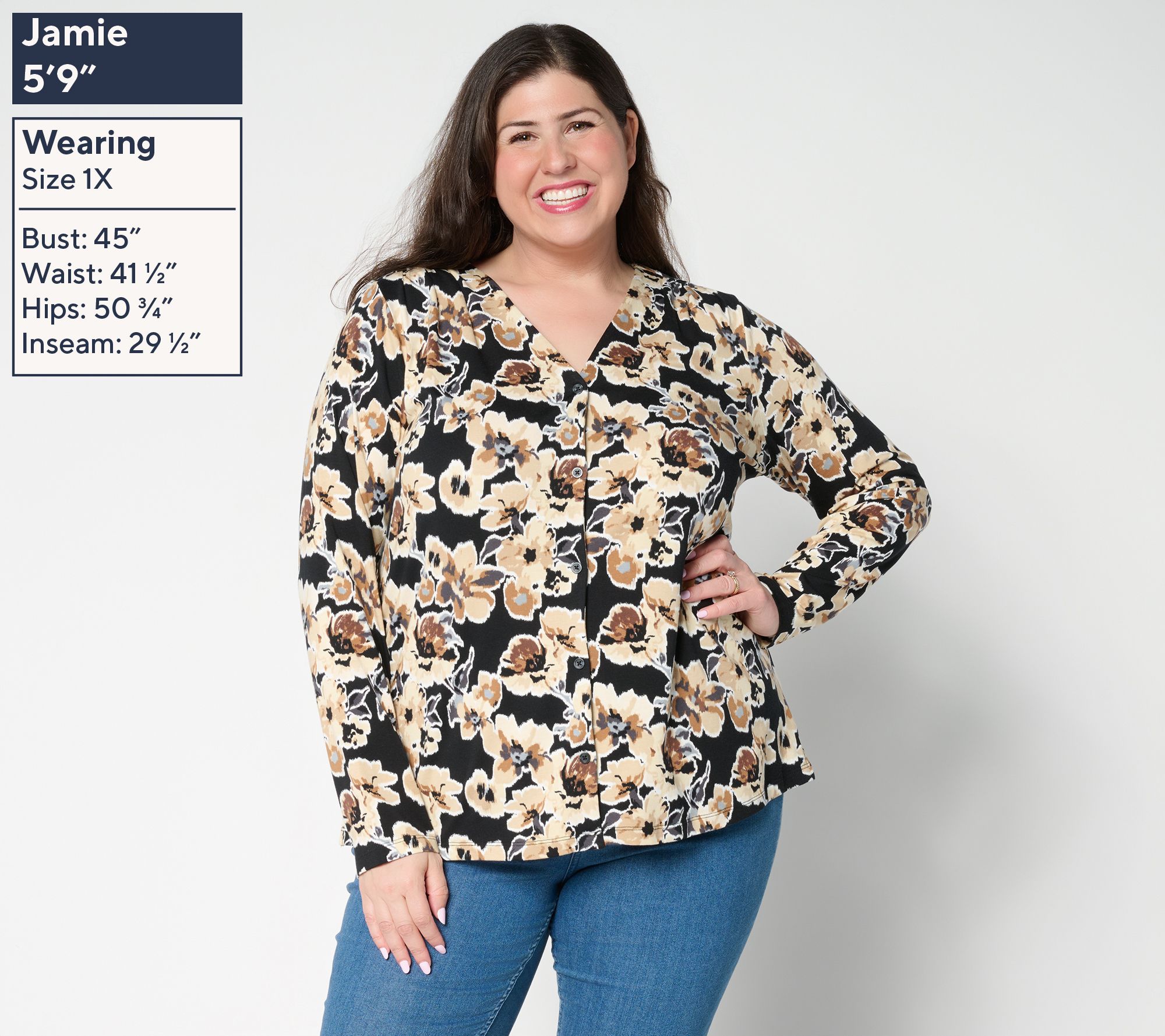 Denim & Co. Printed Favorite Jersey V-Neck Top