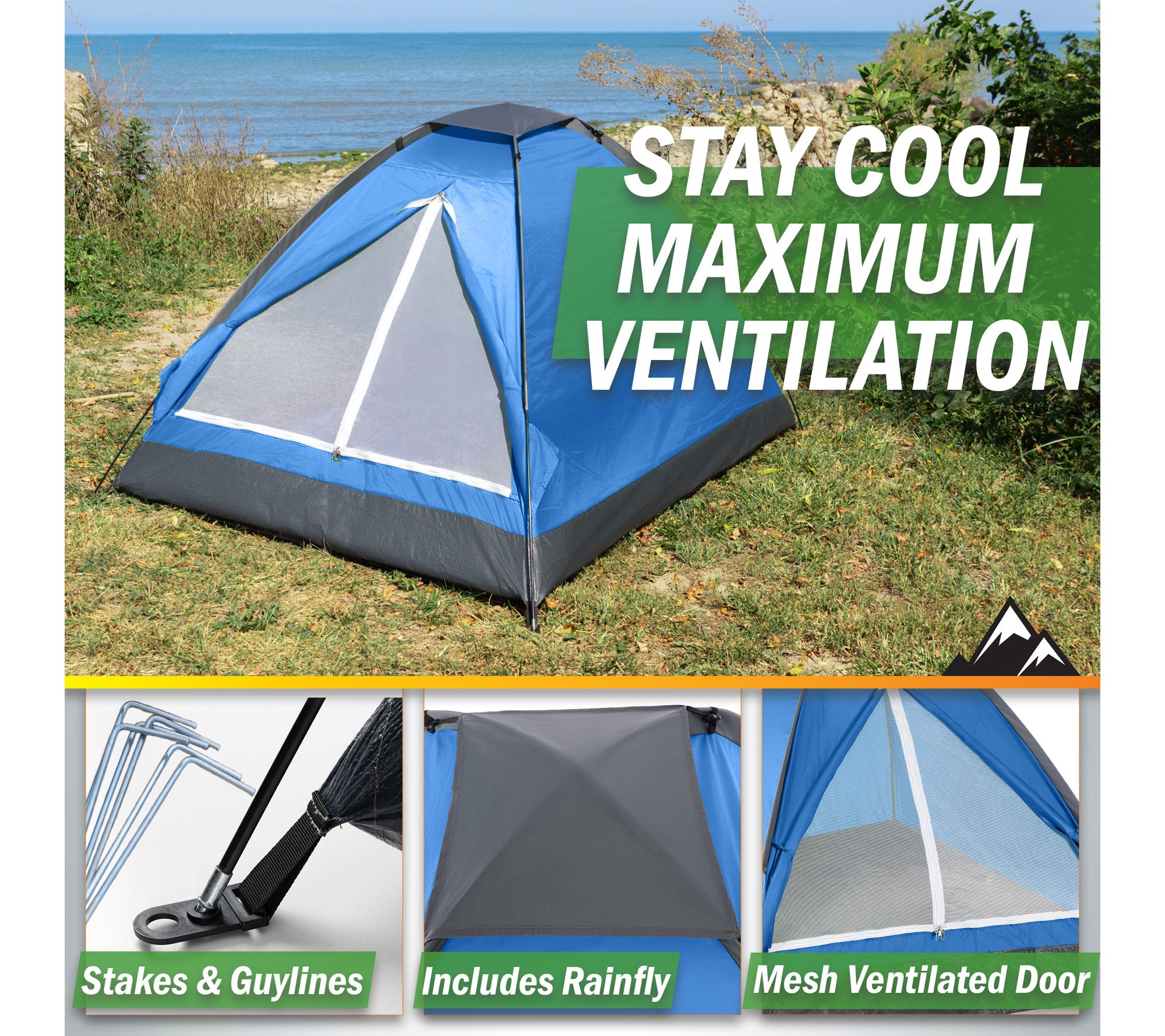 Wakeman 2 Person Camping Pop Up Tent w/ Rain Fly Lightweight