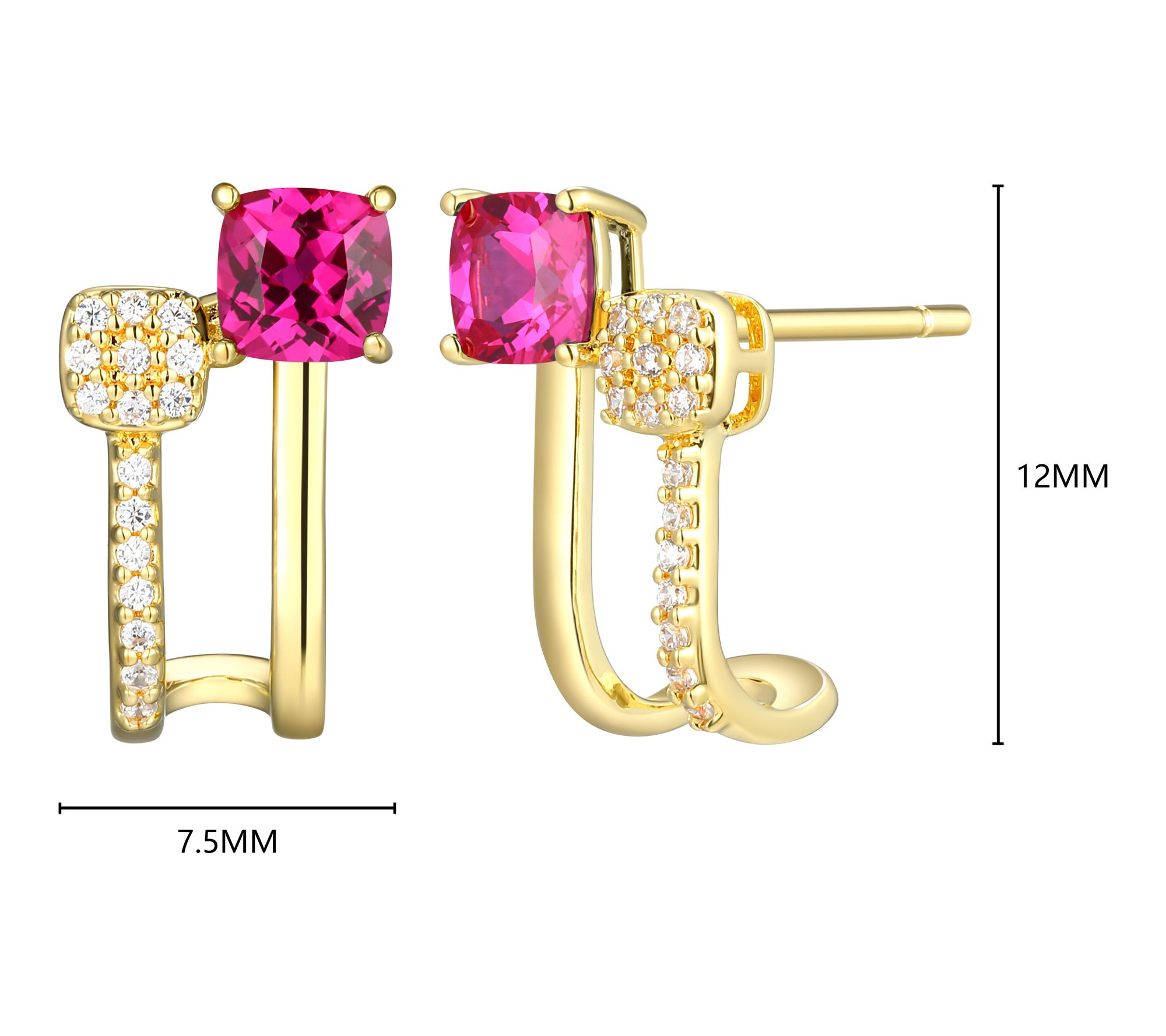 LuxLab Grown Gemstone & Diamond J-Hoop Earrings , 18K Plated