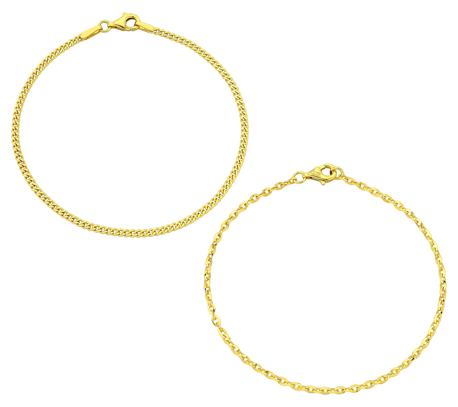 Silver Style Curb & Cable Link Set of 2 Bracelets, Sterling