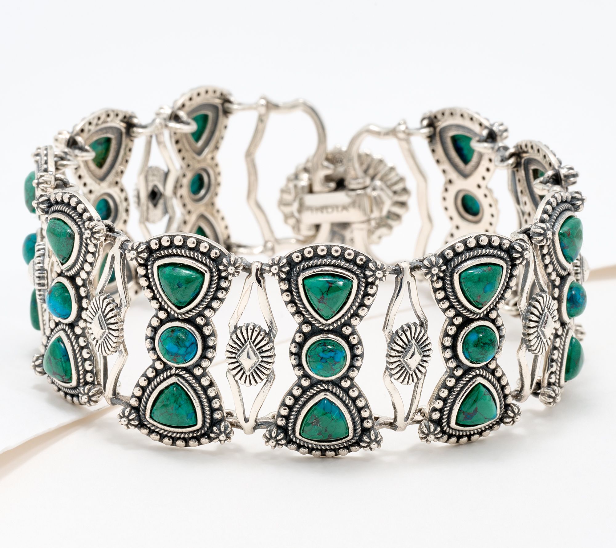 American West Sterling Silver Gemstone Concha Link Bracelet