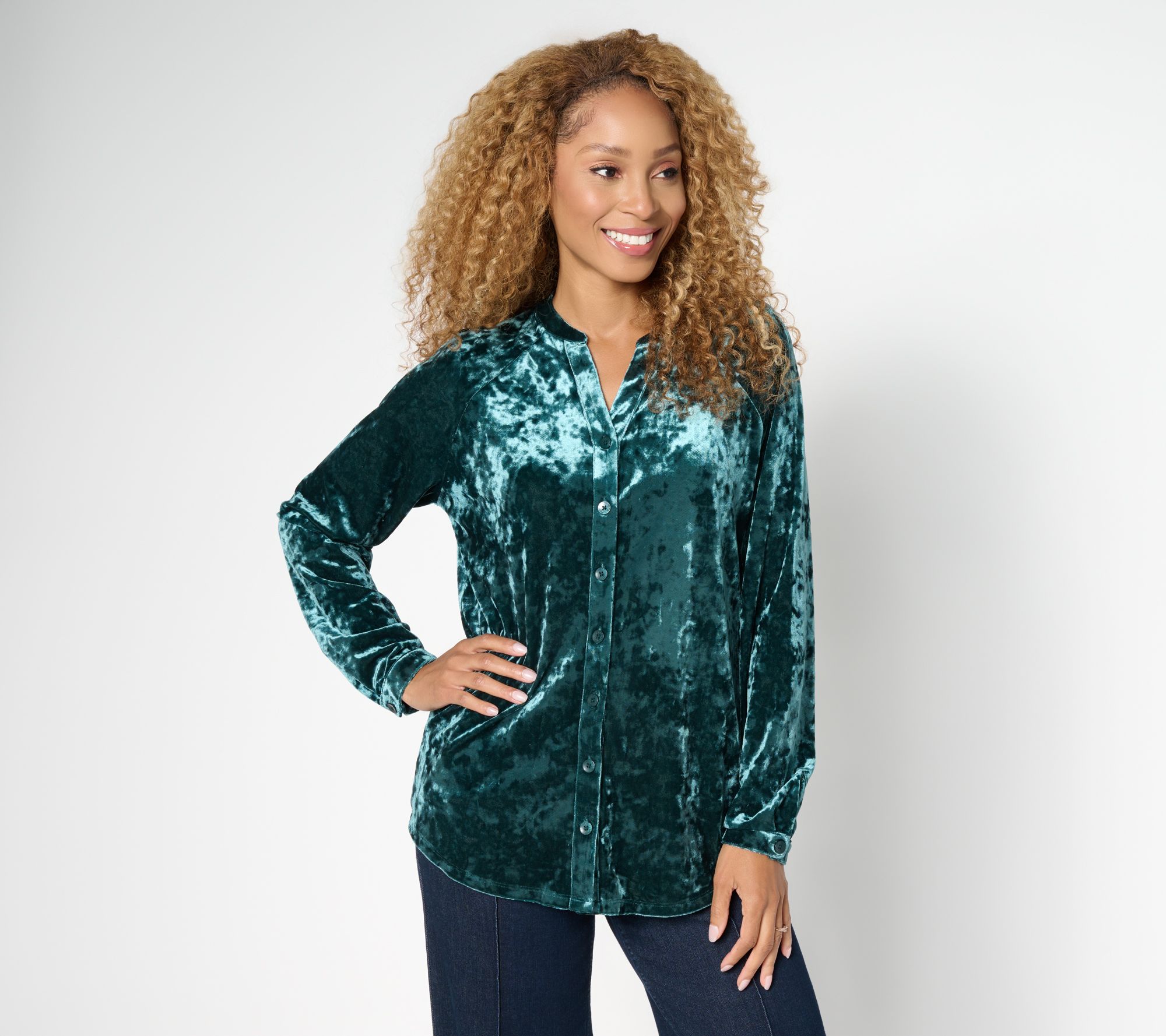 Belle Boho by Kim Gravel Crushed Velvet Long Sleeve Shirt