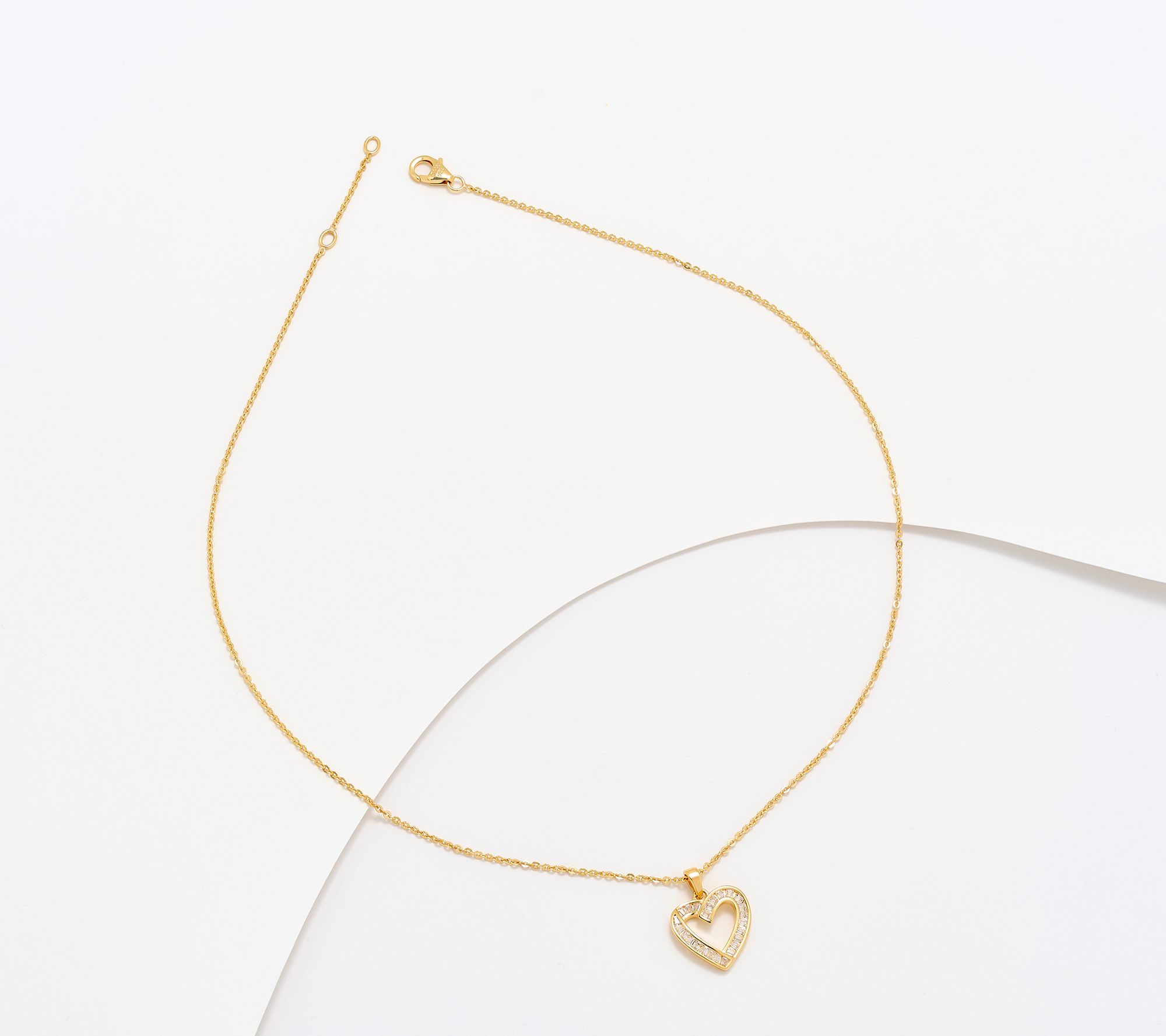 Diamonique Italia Baguette Heart Necklace, Sterling Silver