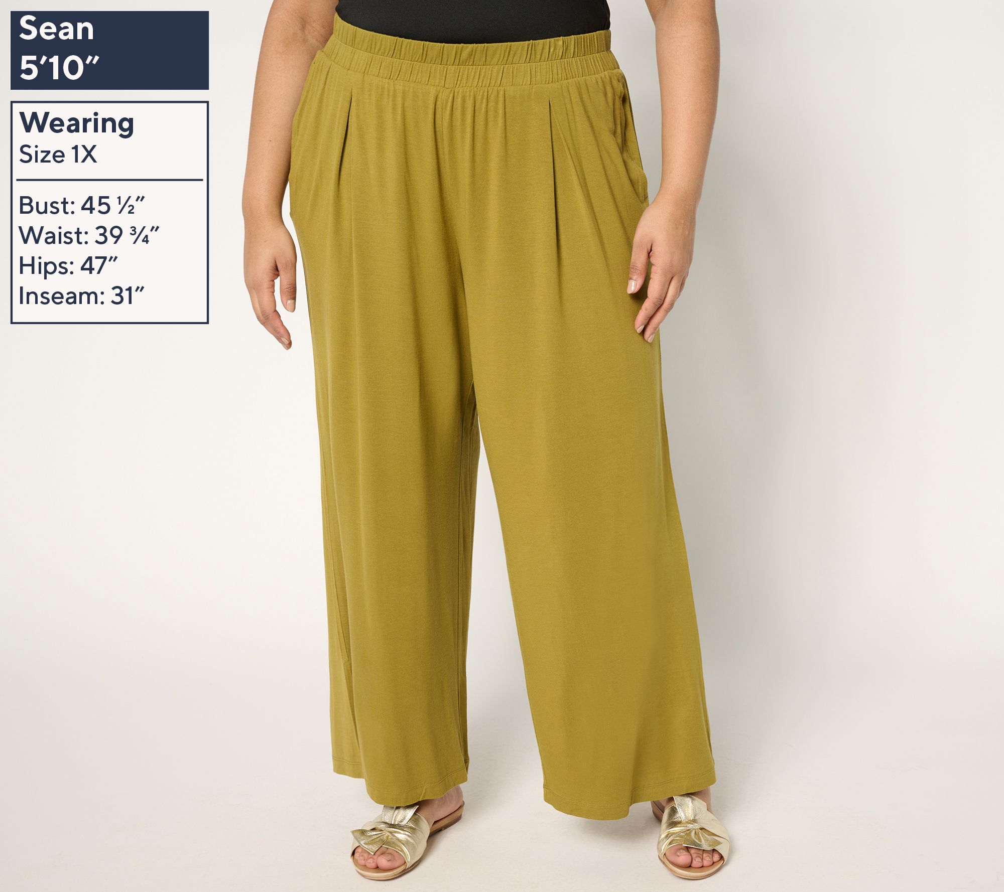 LOGO by Lori Goldstein Regular Knit Full Length Wide Leg Pants
