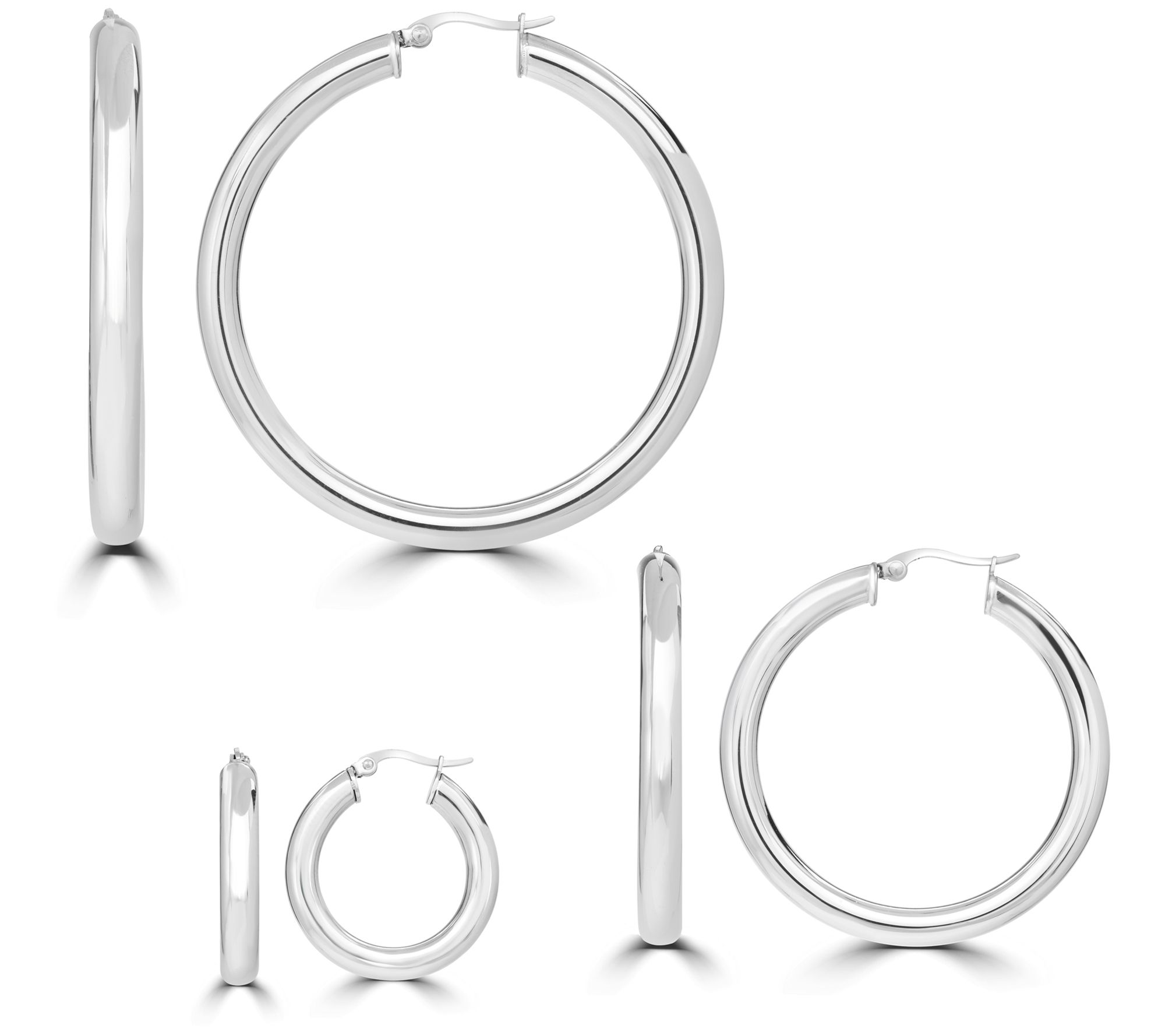 Steel By Design Set of 3 Round Hollow Hoop Earrings