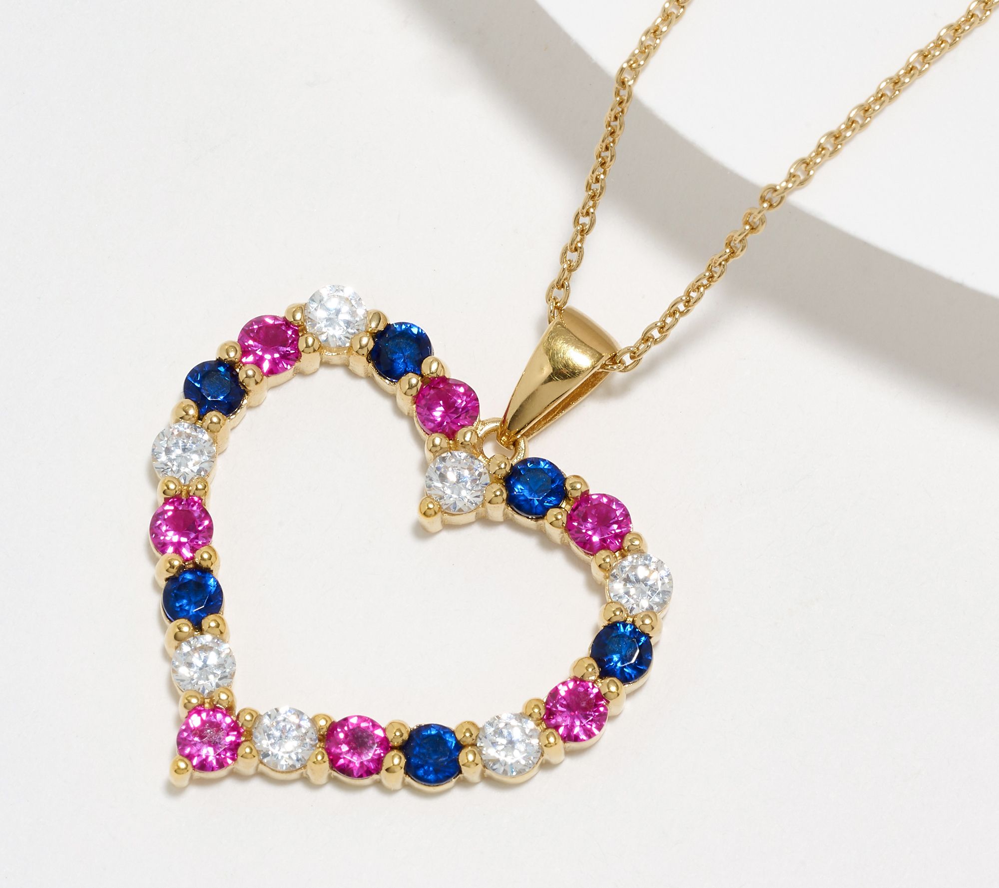 Diamonique Patriotic Open Heart Necklace, Sterling Silver