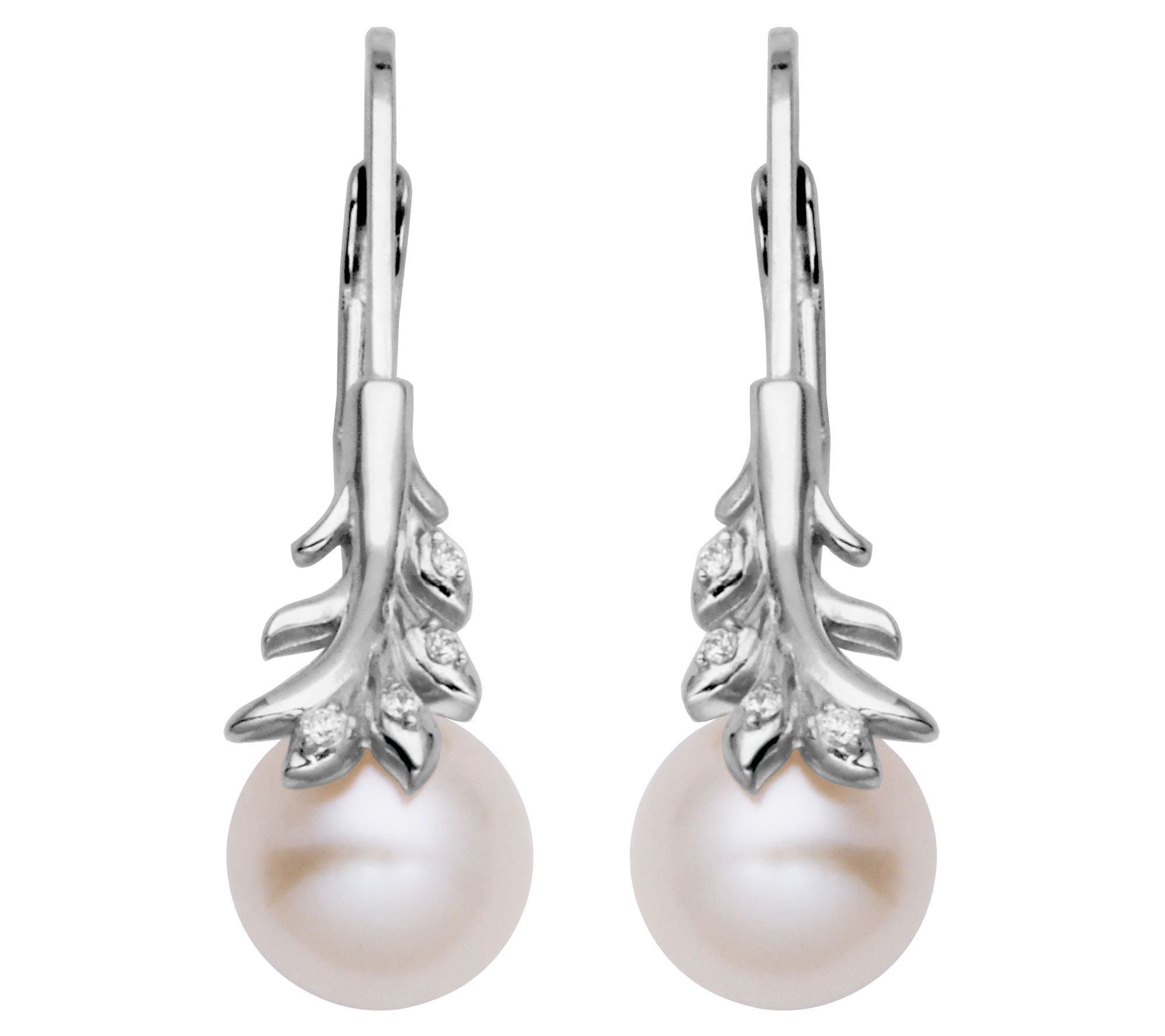 Diamonique Leafy Cultured Pearl Dangle Earrings, Sterling