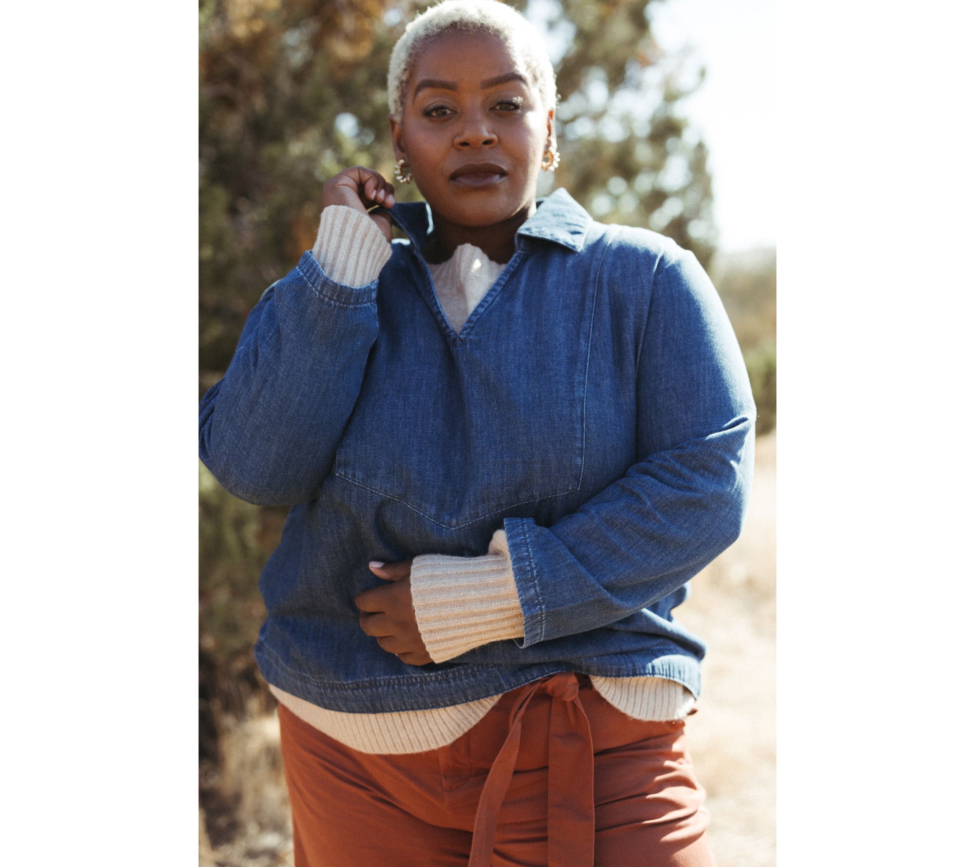 Me by Jennie Garth Eden Drapey Denim Popover Blouse