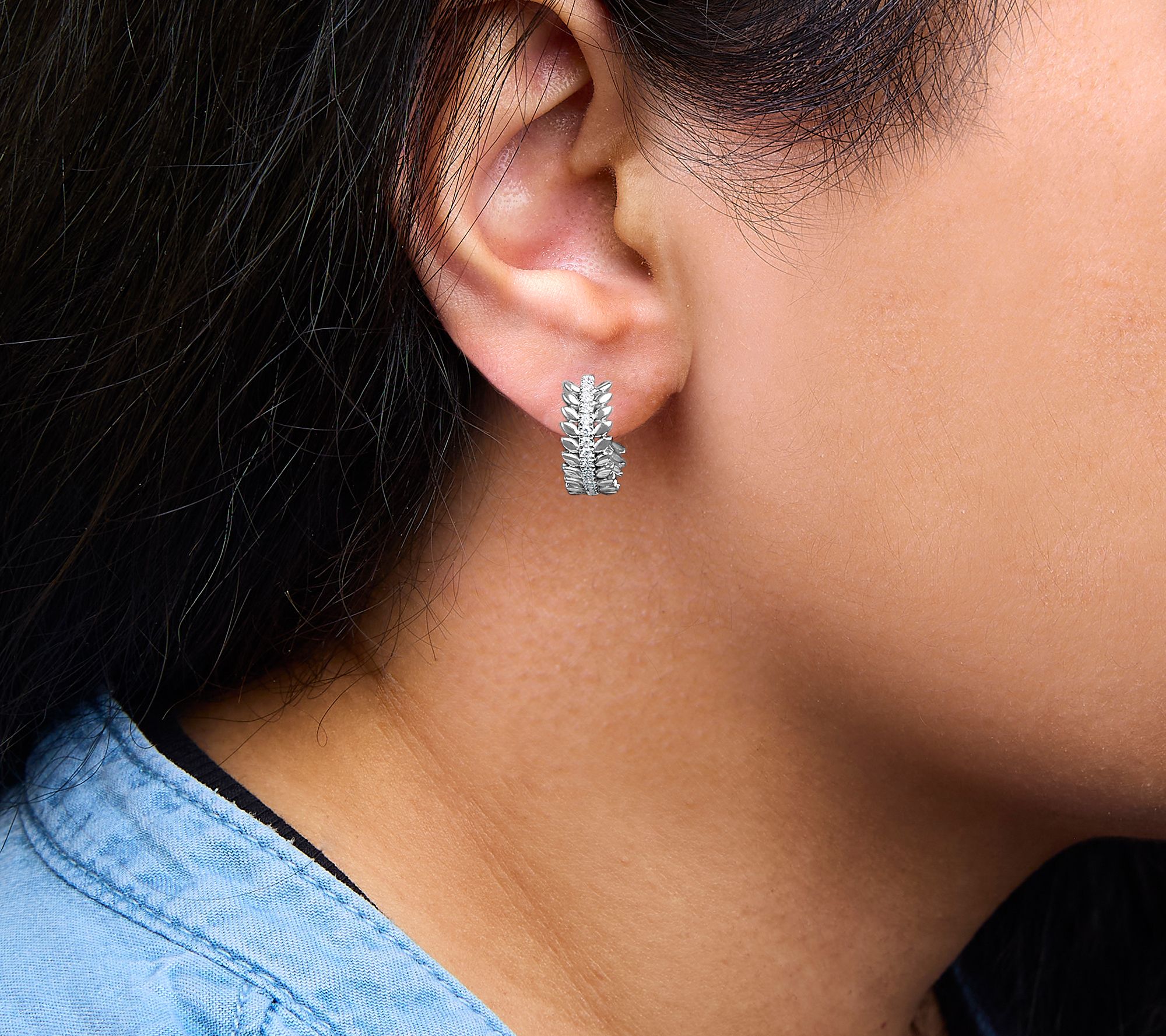 Haus of Brilliance Lab-Grown Diamond Leafy Hoop Earrings, 14K