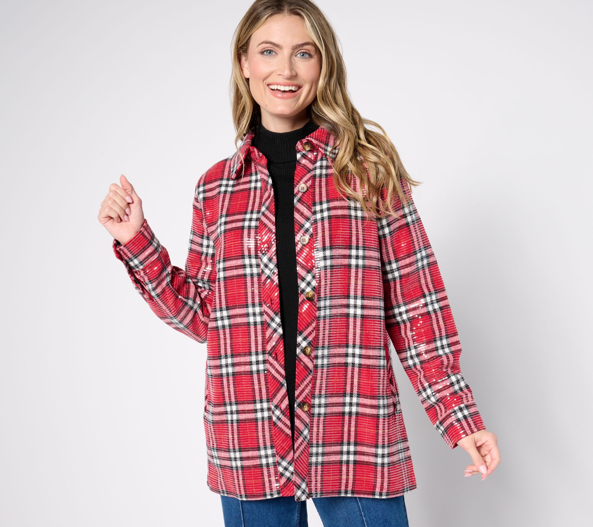 Jingle Belles by Kim Gravel Sequin Plaid Lumberjill Shacket