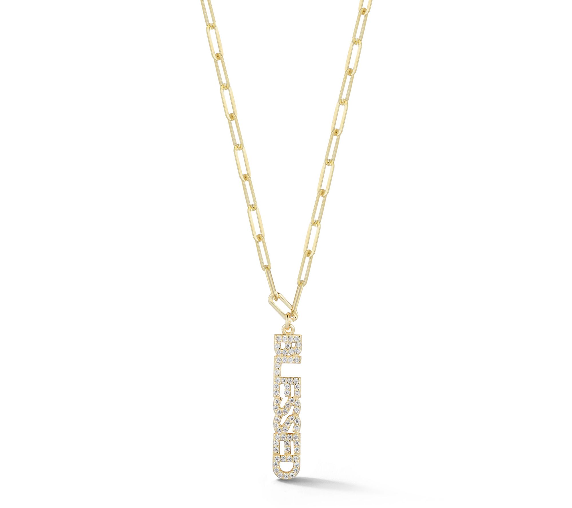 Sterlina Silver Pave Blessed Necklace, 14K GoldPlated