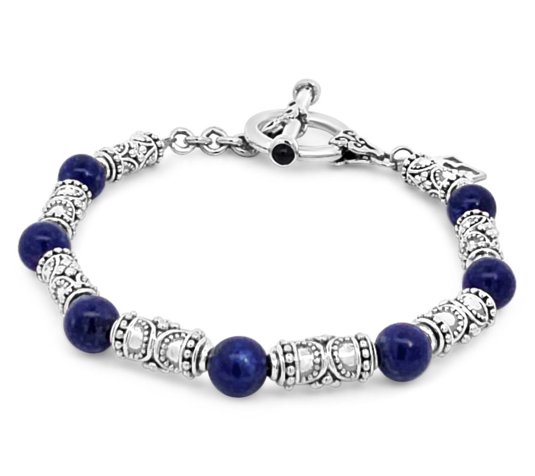 Elyse Ryan Sterling Silver Lapis Bali Station Bracelet