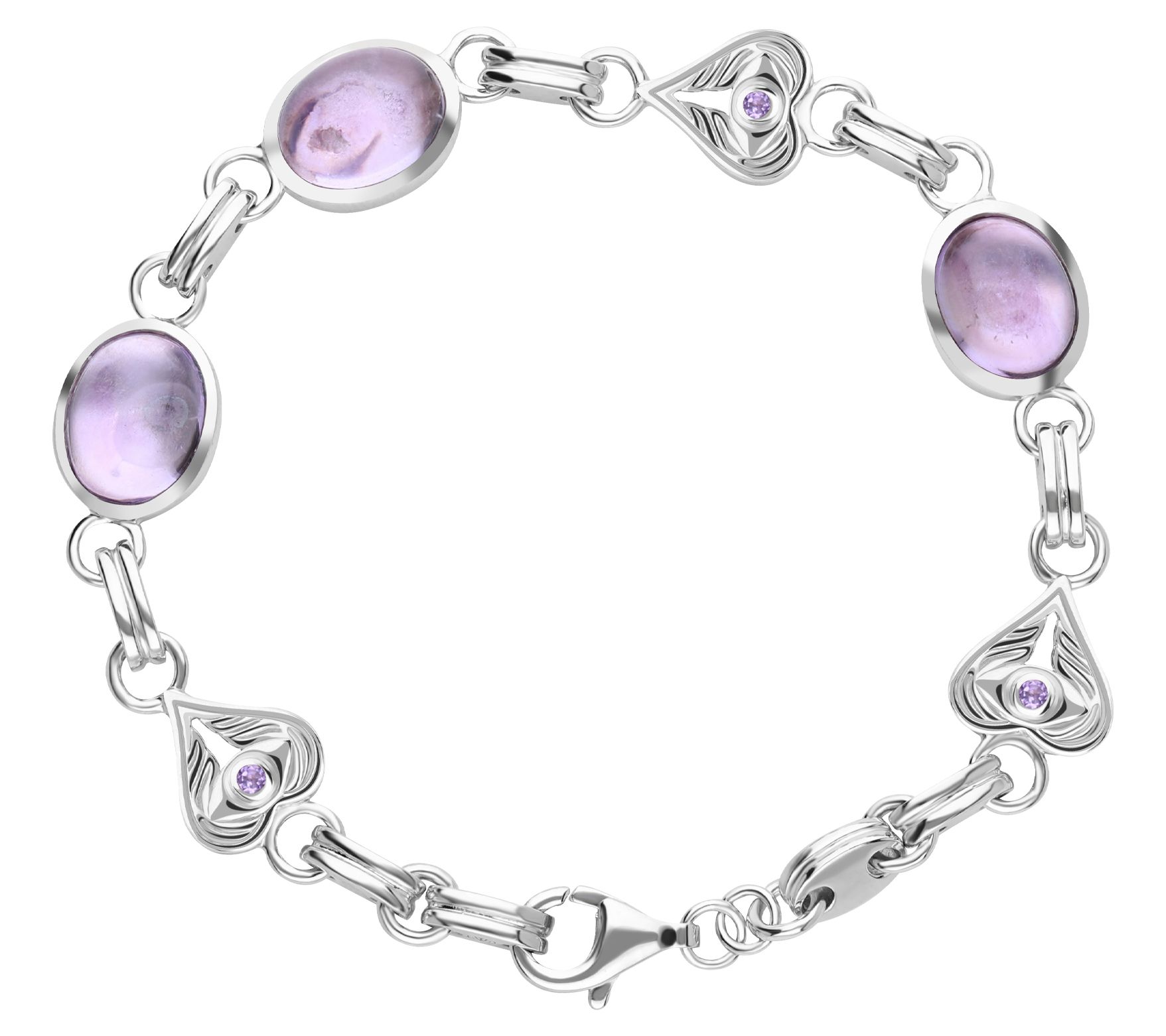 Goddaughters Sterling Silver Amethyst Heart Link Bracelet