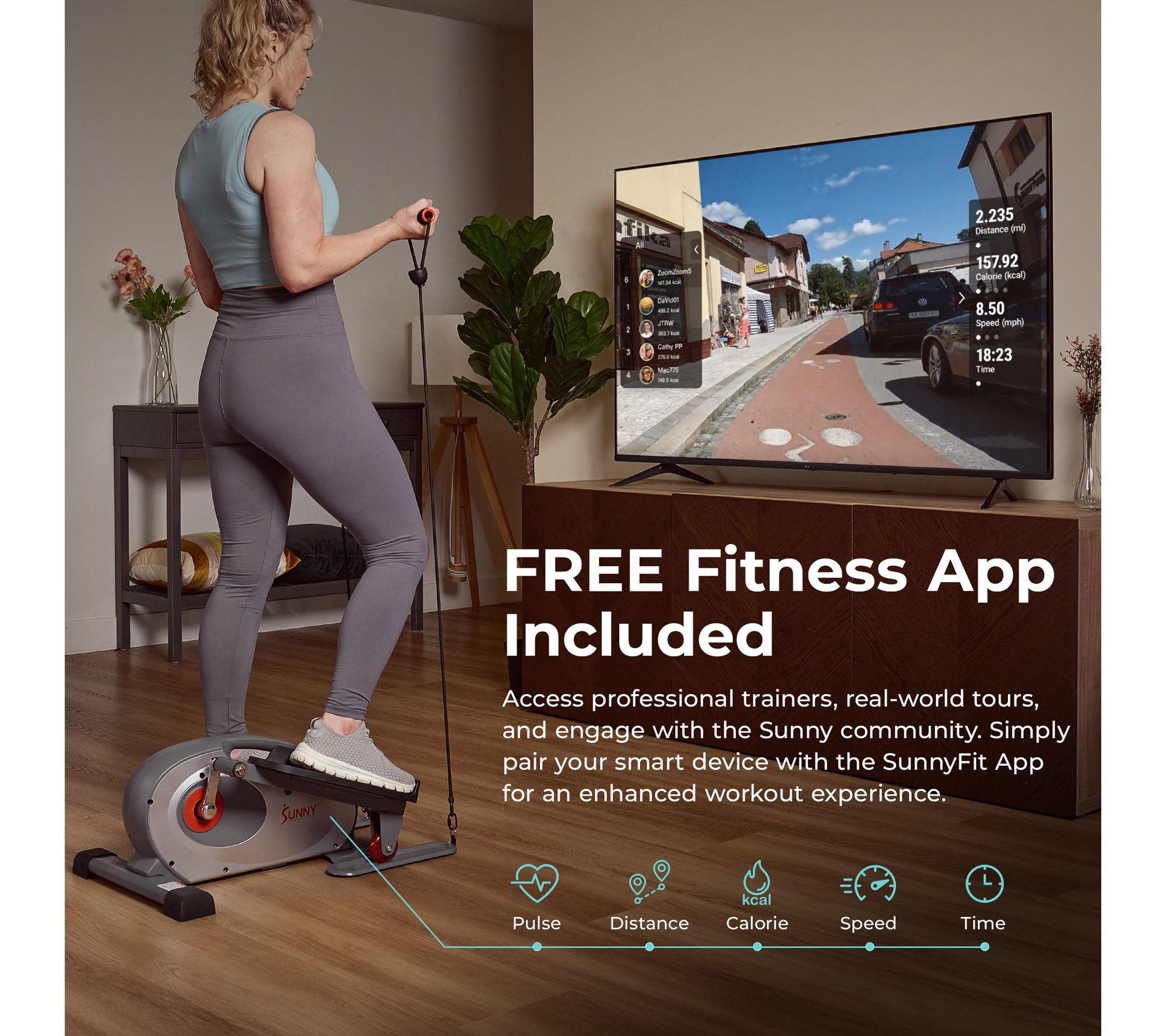 Sunny Smart Heavy-Duty Mini Elliptical with Bands