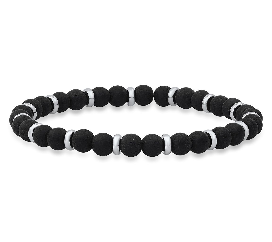 Steel By Design Men's Black Beaded Bracelet