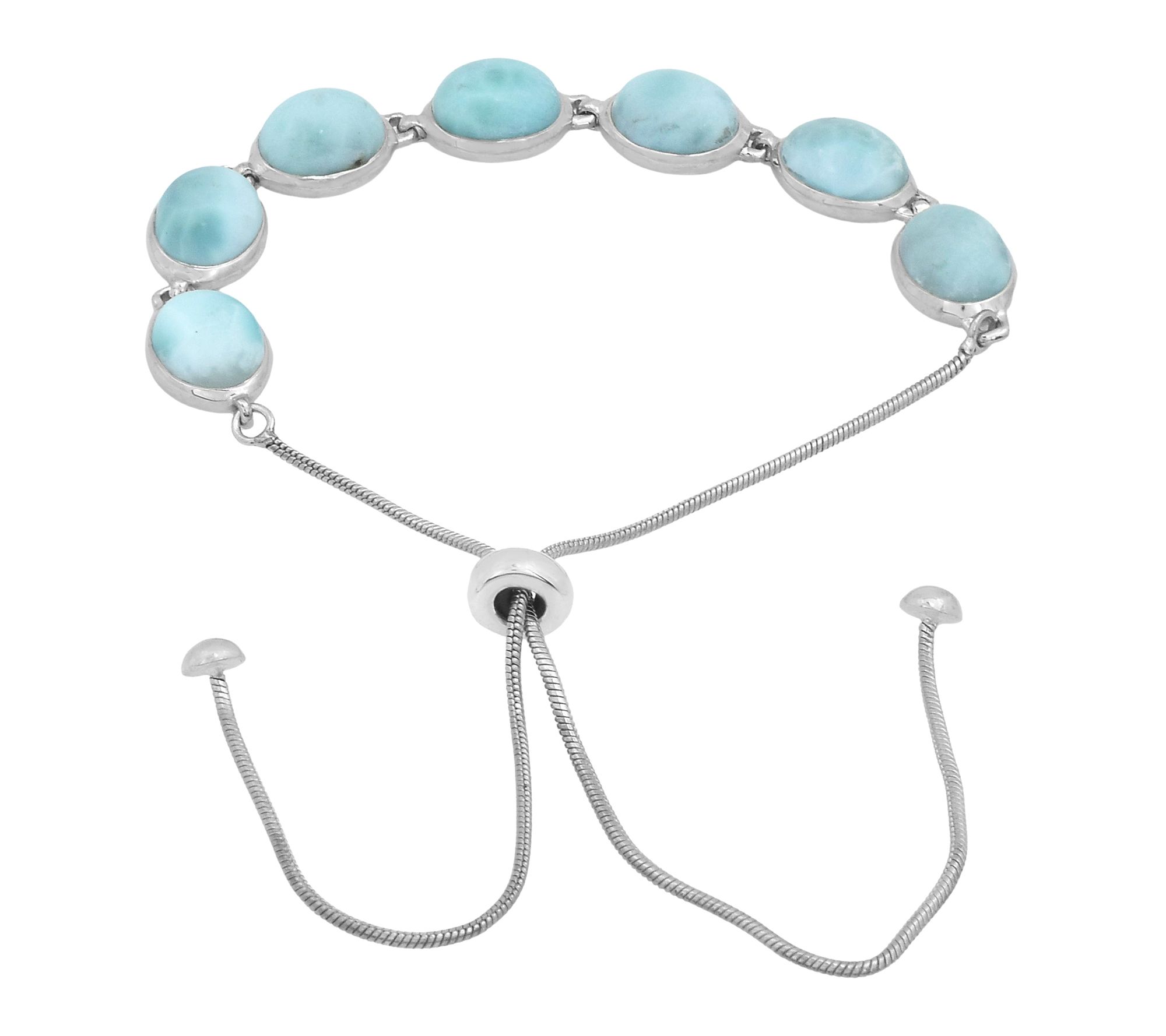 Affinity Gems Oval Larimar Adjustable Bracelet,Sterling