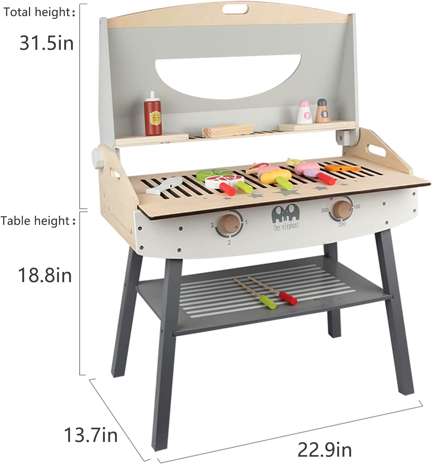 KIDS TOYLAND Wooden Pretend Barbecue Grill Play Set, Play Kitchen Set Cooking Gift for Girls and Boys - Best for 3 4 5 Year Old Kids