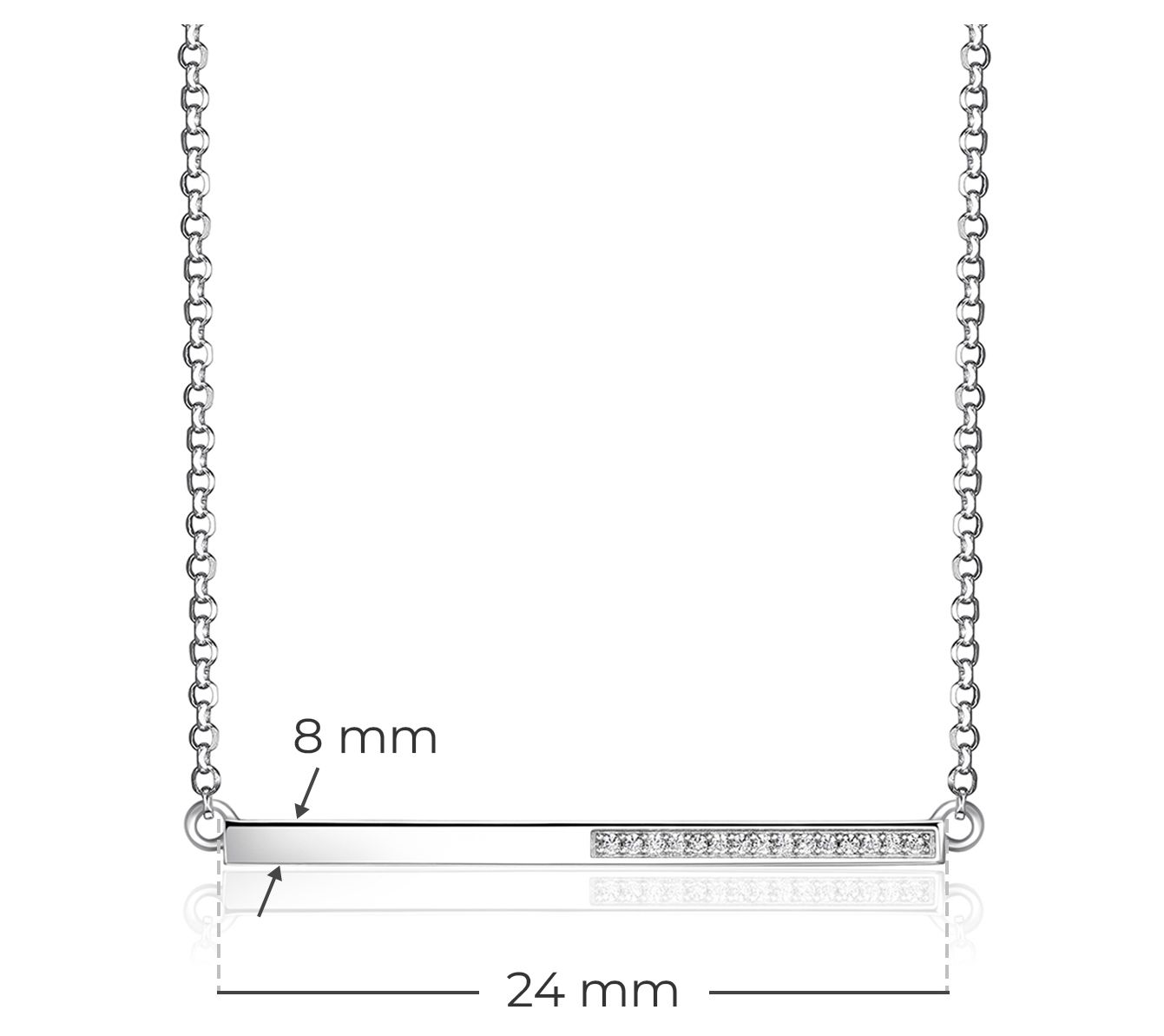 Diamonique Half and Half Bar Necklace, Sterling Silver