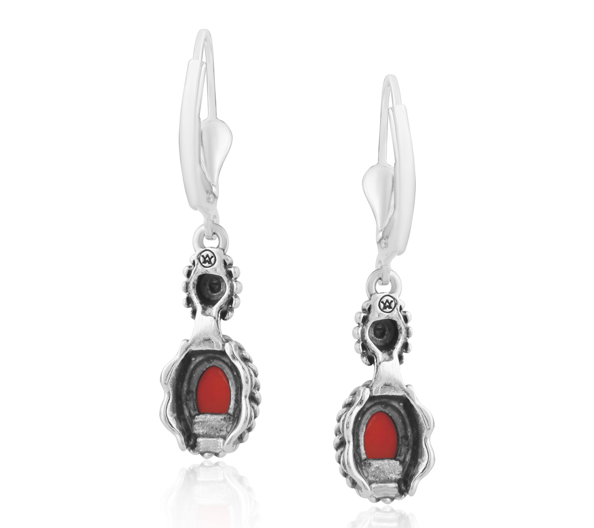 American West Sterling Concha Gemstone Leverbac k Earrings